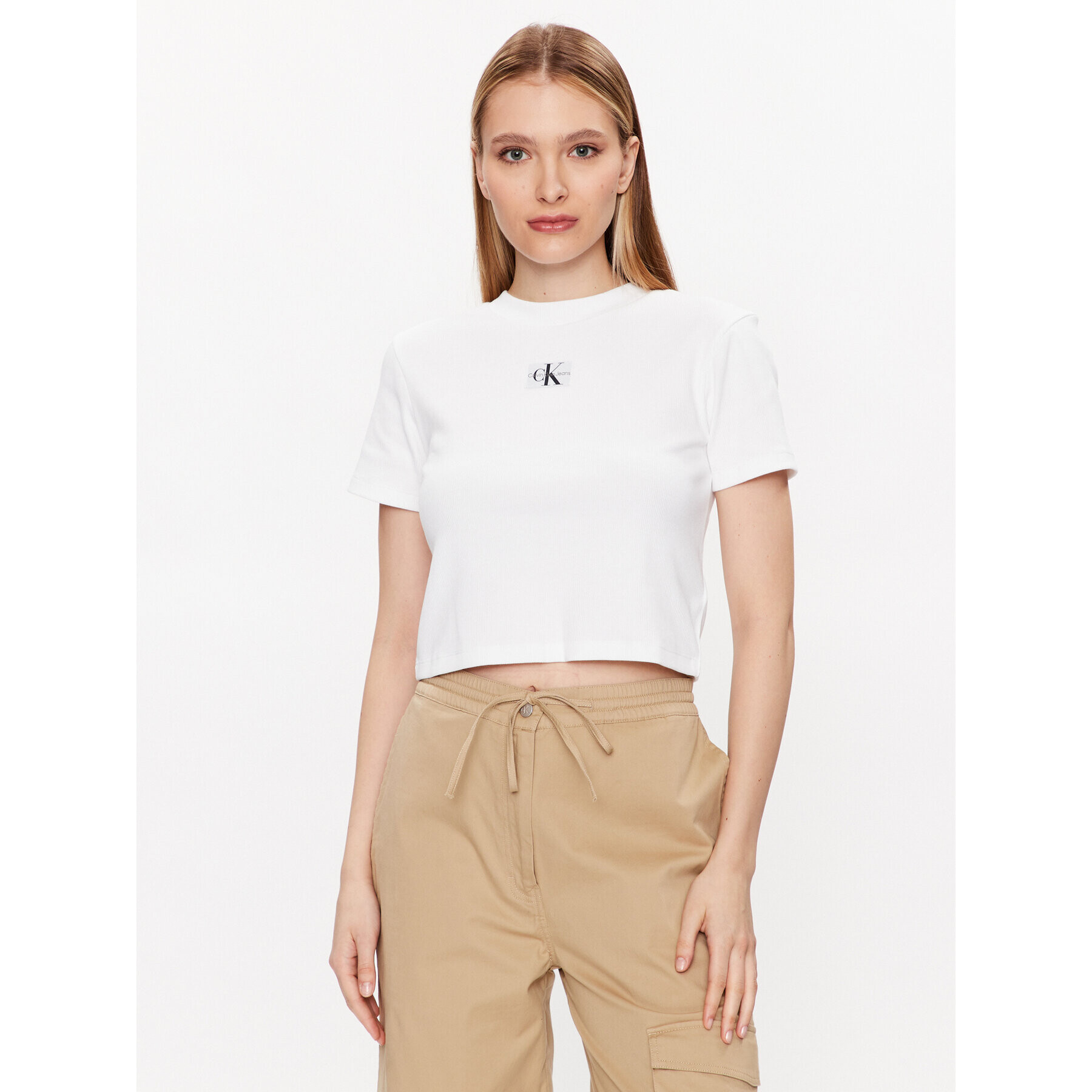 Calvin Klein Jeans Тишърт J20J221595 Бял Regular Fit - Pepit.bg