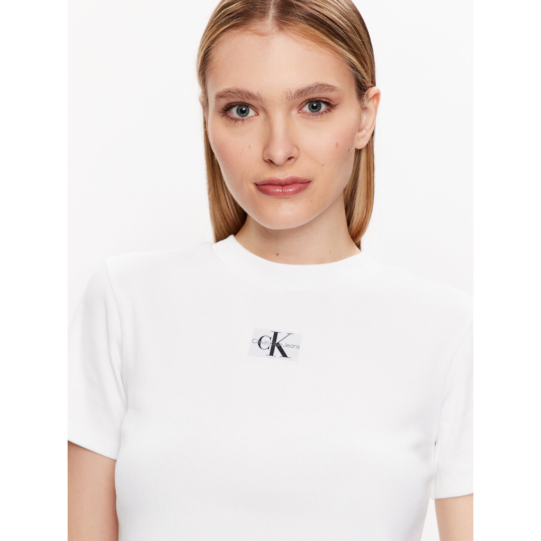 Calvin Klein Jeans Тишърт J20J221595 Бял Regular Fit - Pepit.bg