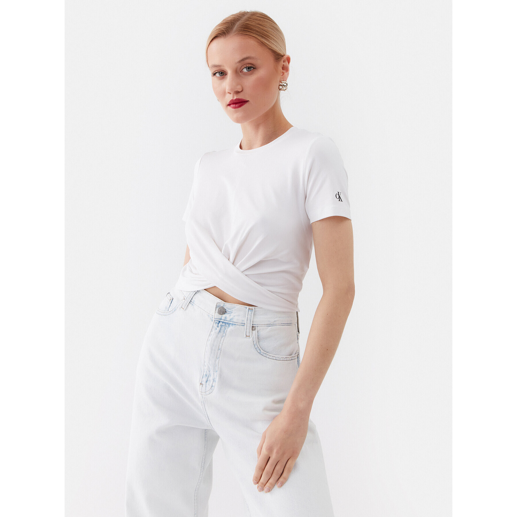Calvin Klein Jeans Тишърт J20J222128 Бял Regular Fit - Pepit.bg