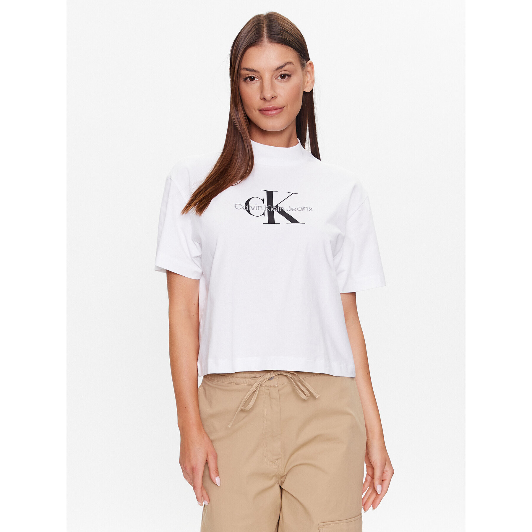 Calvin Klein Jeans Тишърт J20J222130 Бял Regular Fit - Pepit.bg