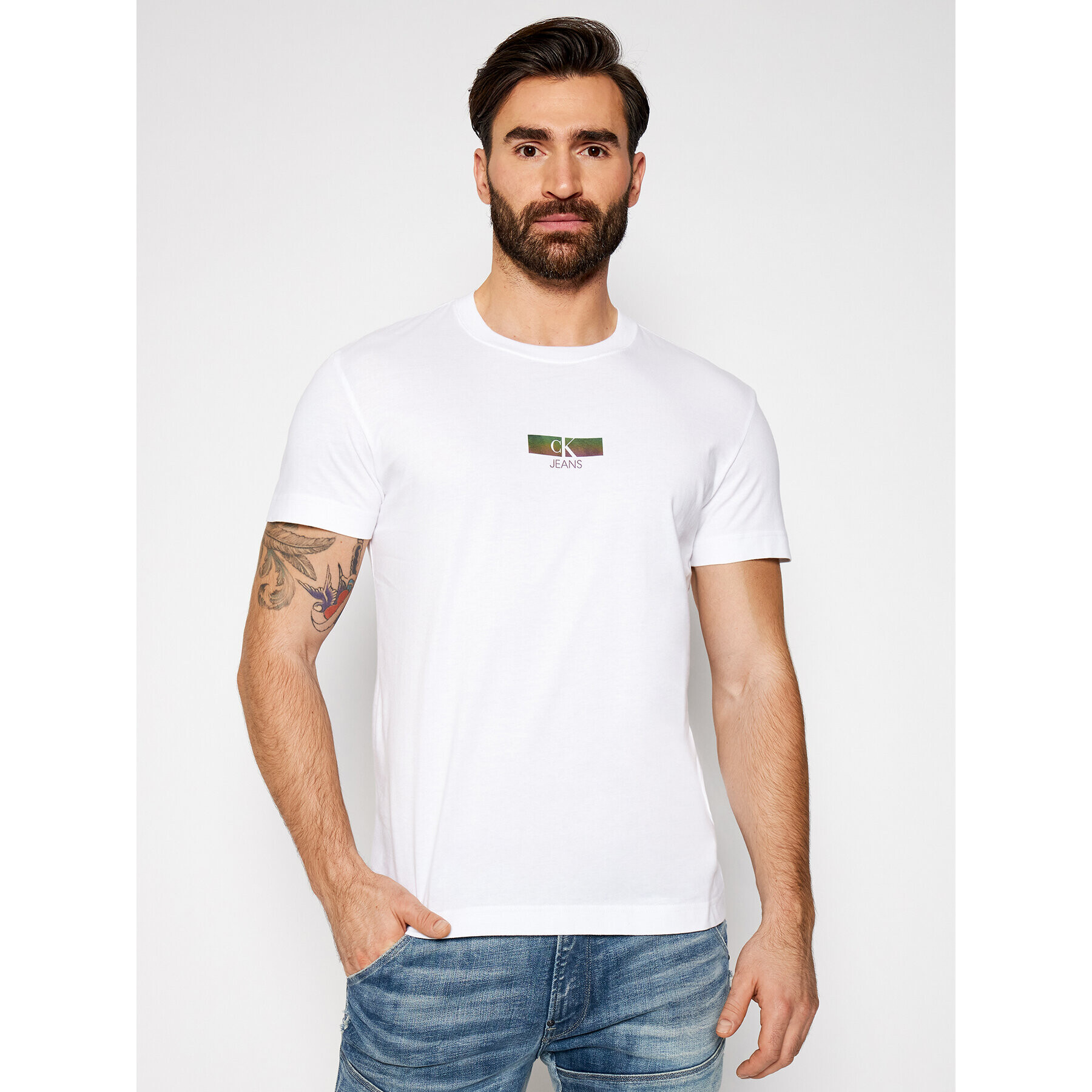 Calvin Klein Jeans Тишърт J30J317492 Бял Regular Fit - Pepit.bg
