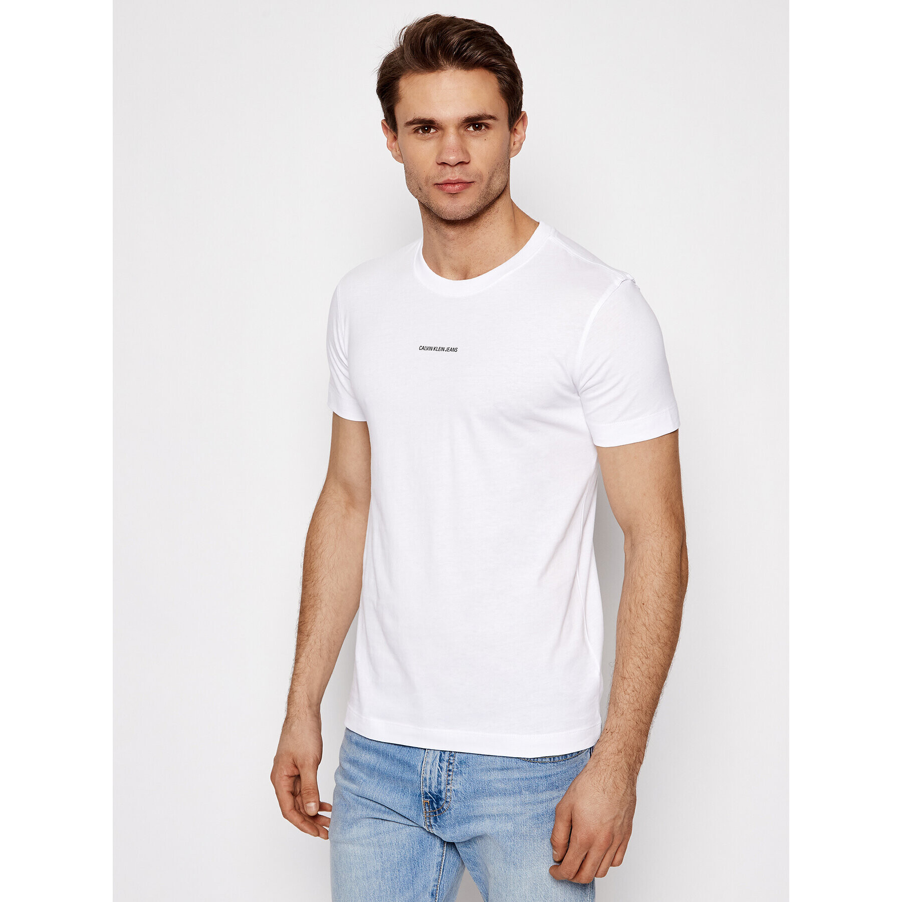 Calvin Klein Jeans Тишърт J30J318067 Бял Slim Fit - Pepit.bg