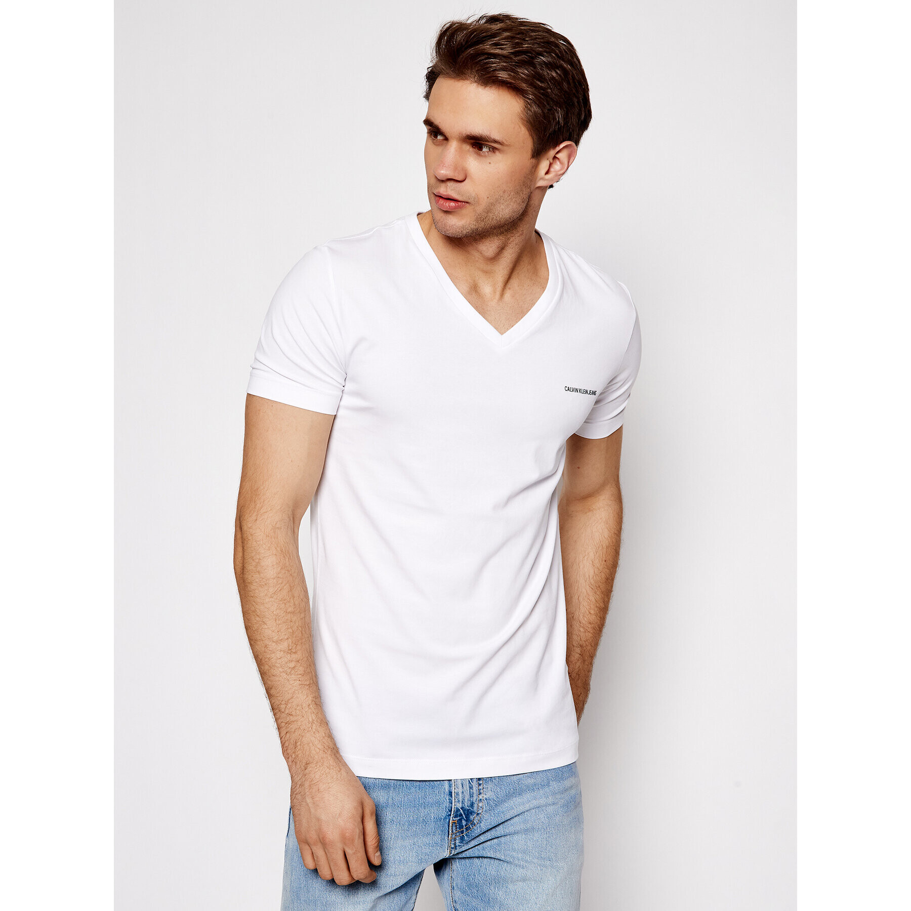 Calvin Klein Jeans Тишърт J30J318068 Бял Regular Fit - Pepit.bg