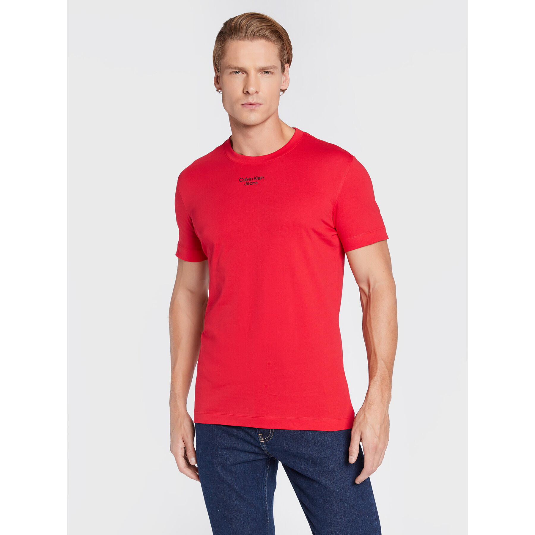 Calvin Klein Jeans Тишърт J30J320595 Червен Slim Fit - Pepit.bg