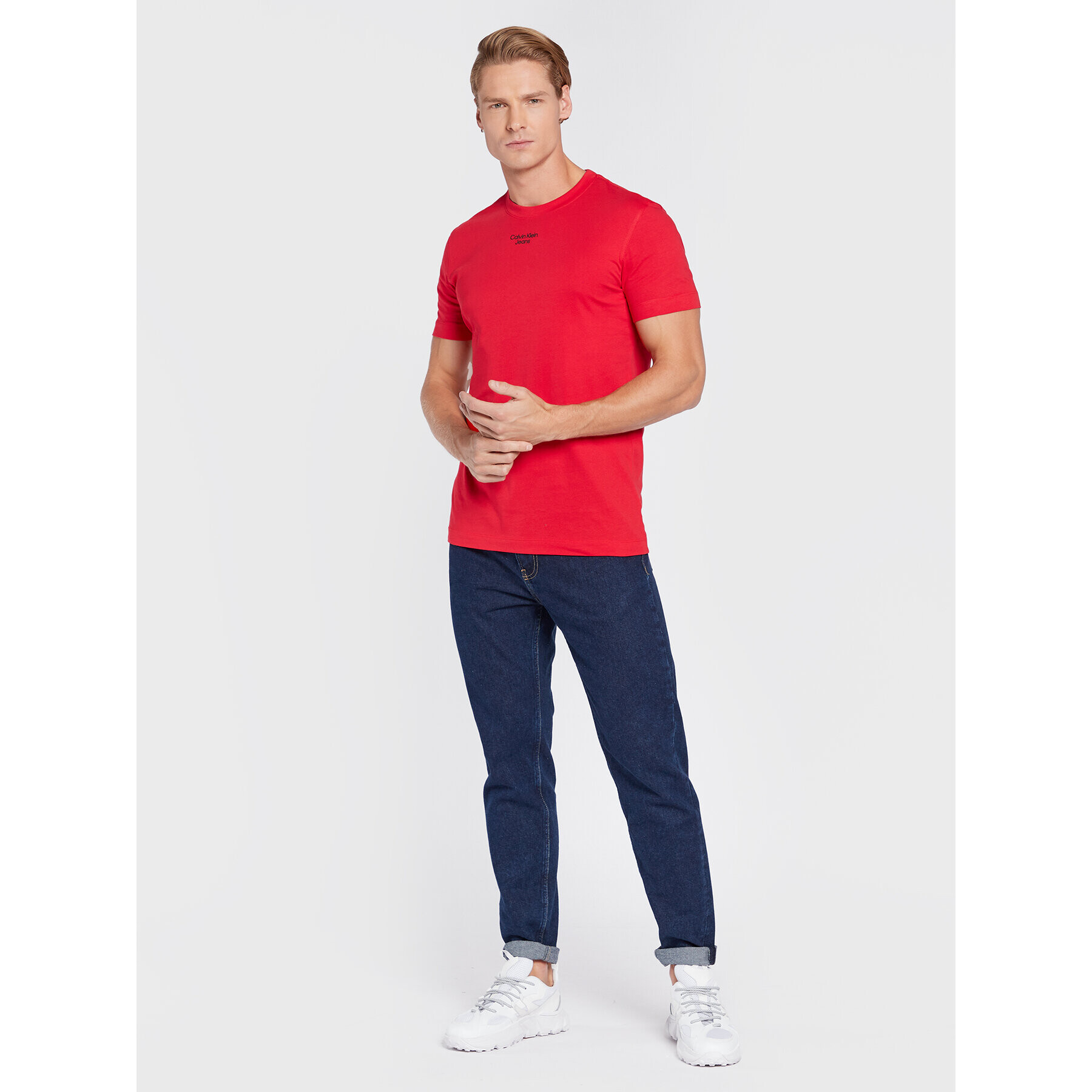 Calvin Klein Jeans Тишърт J30J320595 Червен Slim Fit - Pepit.bg