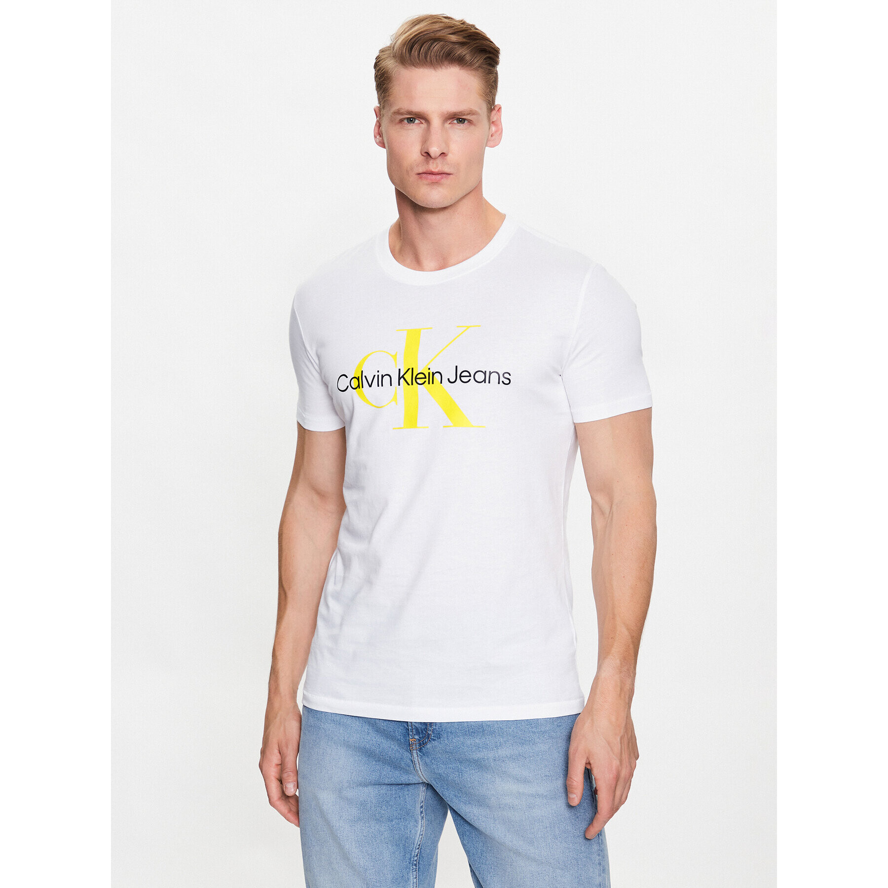 Calvin Klein Jeans Тишърт J30J320806 Бял Regular Fit - Pepit.bg