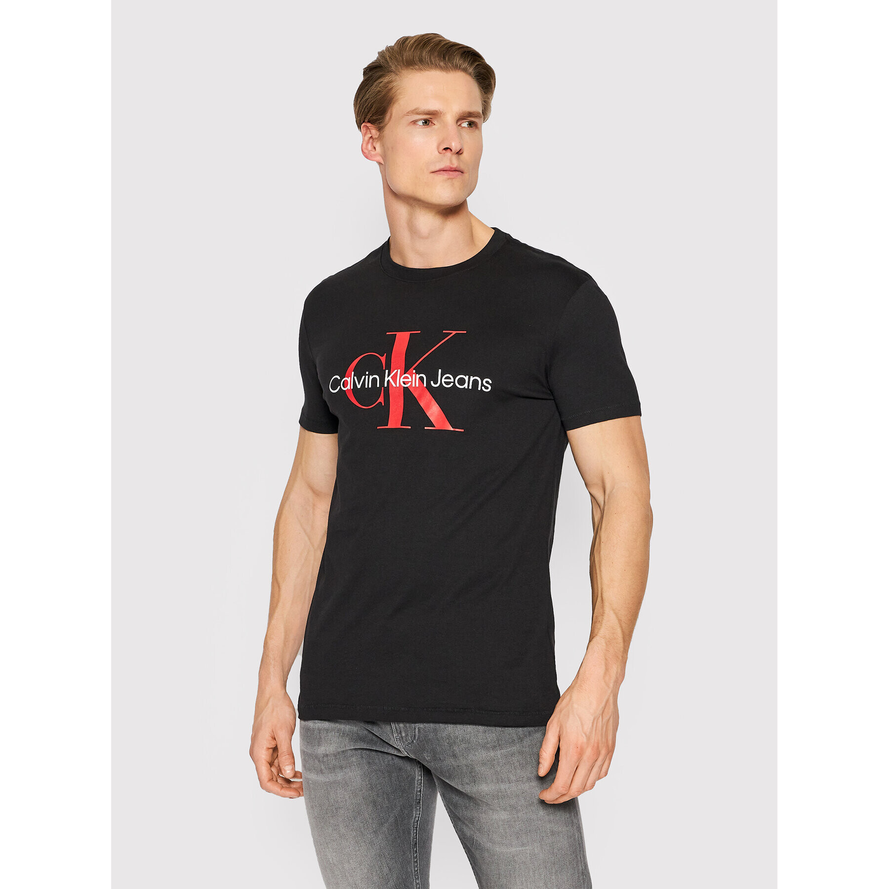 Calvin Klein Jeans Тишърт J30J320806 Черен Slim Fit - Pepit.bg