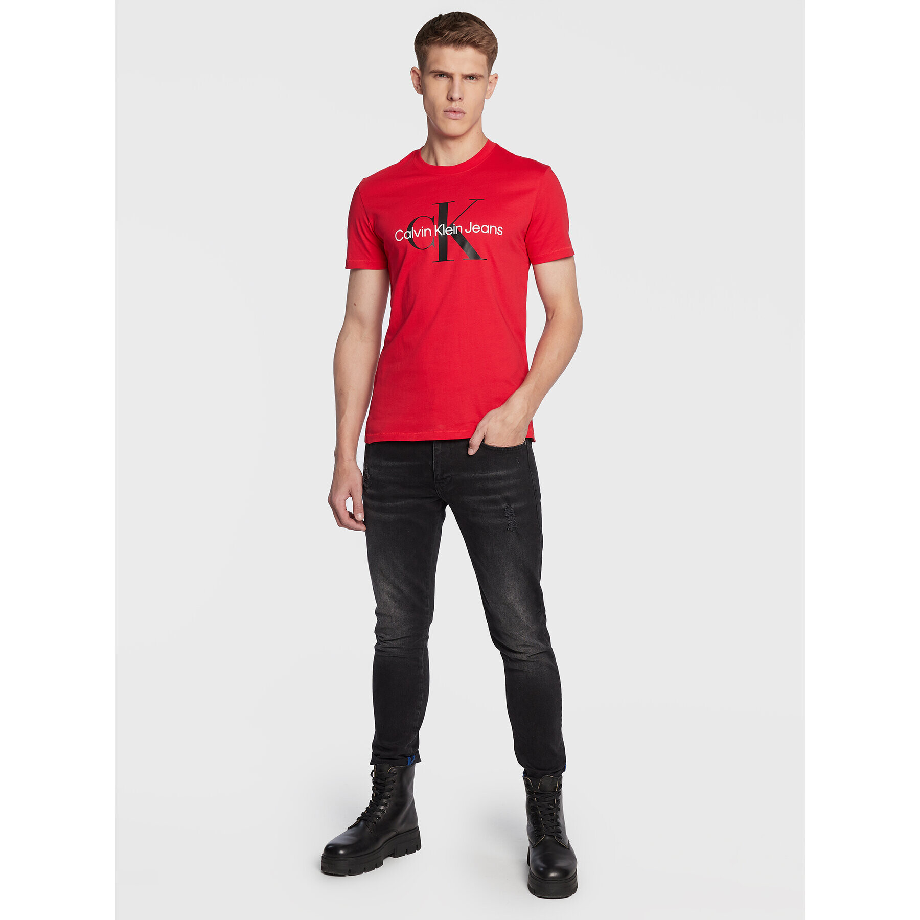 Calvin Klein Jeans Тишърт J30J320806 Червен Slim Fit - Pepit.bg