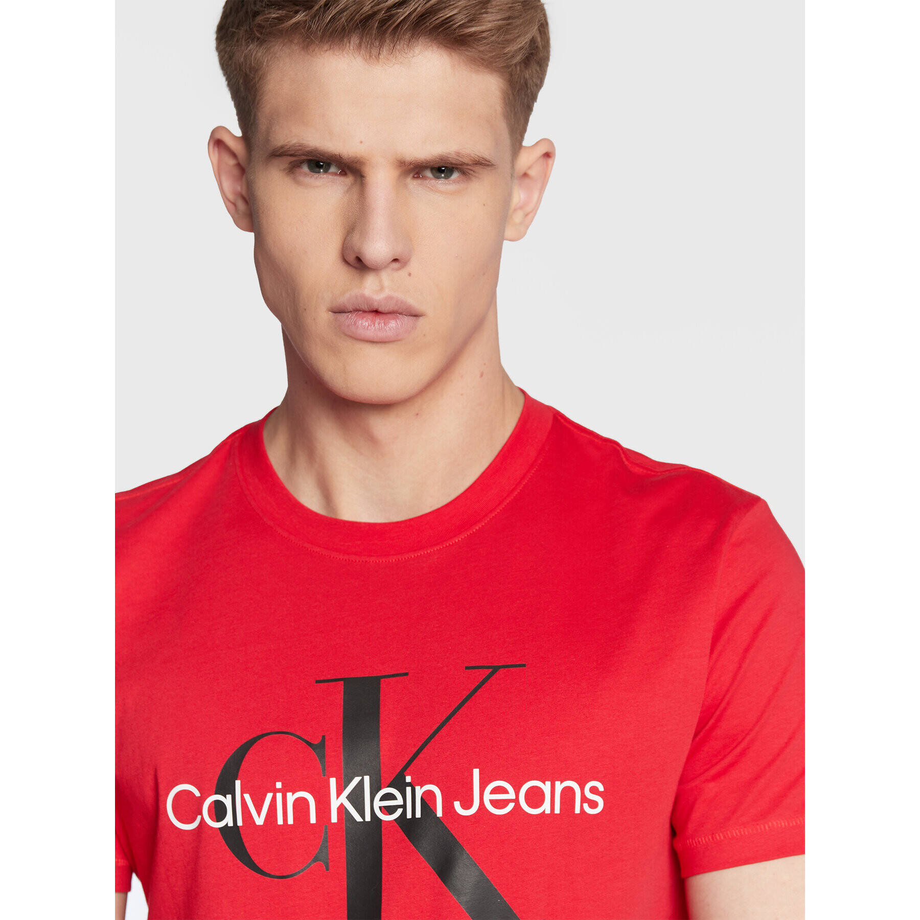 Calvin Klein Jeans Тишърт J30J320806 Червен Slim Fit - Pepit.bg