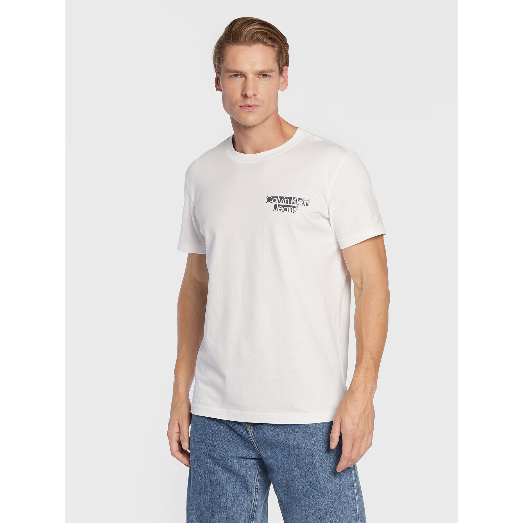Calvin Klein Jeans Тишърт J30J321772 Бял Slim Fit - Pepit.bg