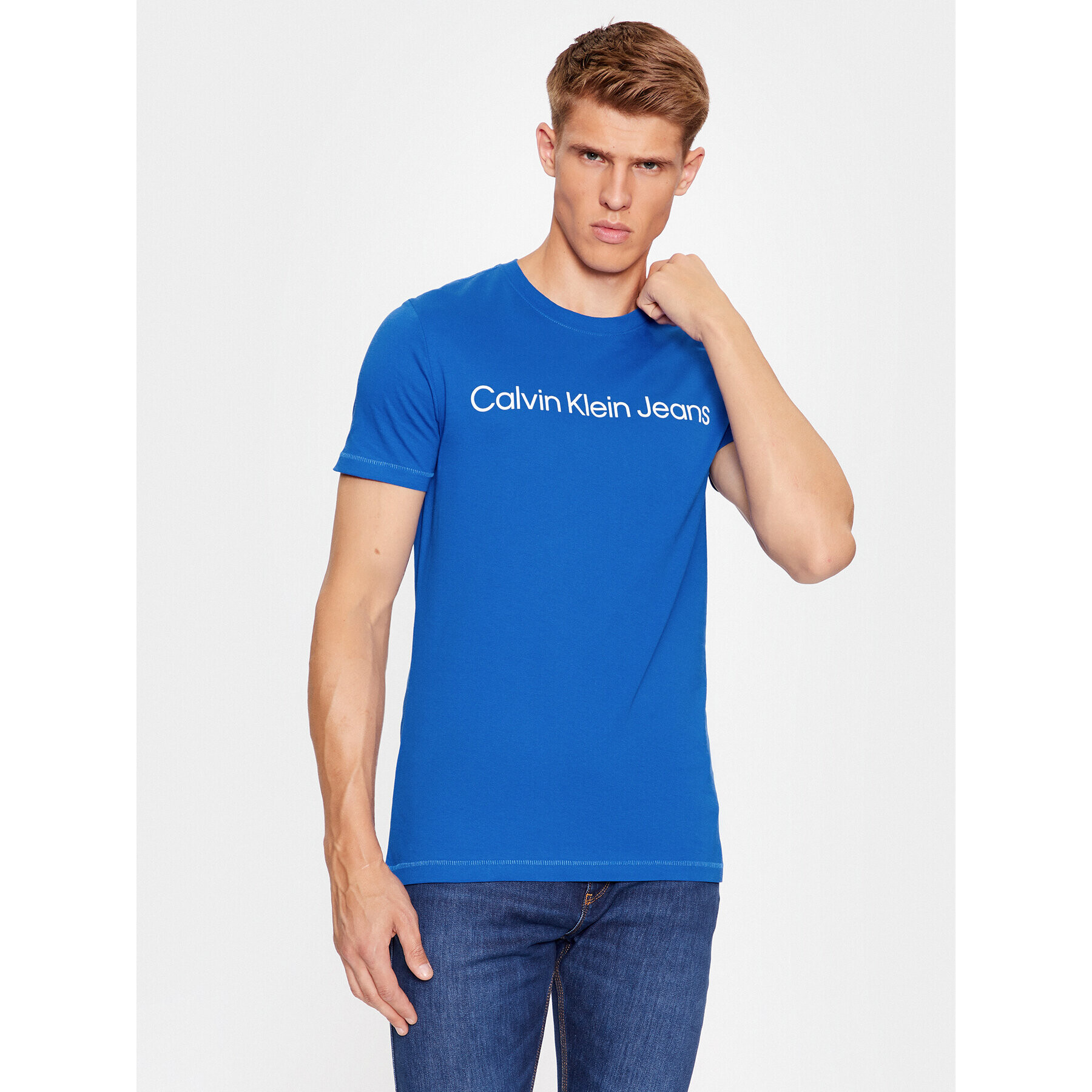 Calvin Klein Jeans Тишърт J30J322344 Син Slim Fit - Pepit.bg
