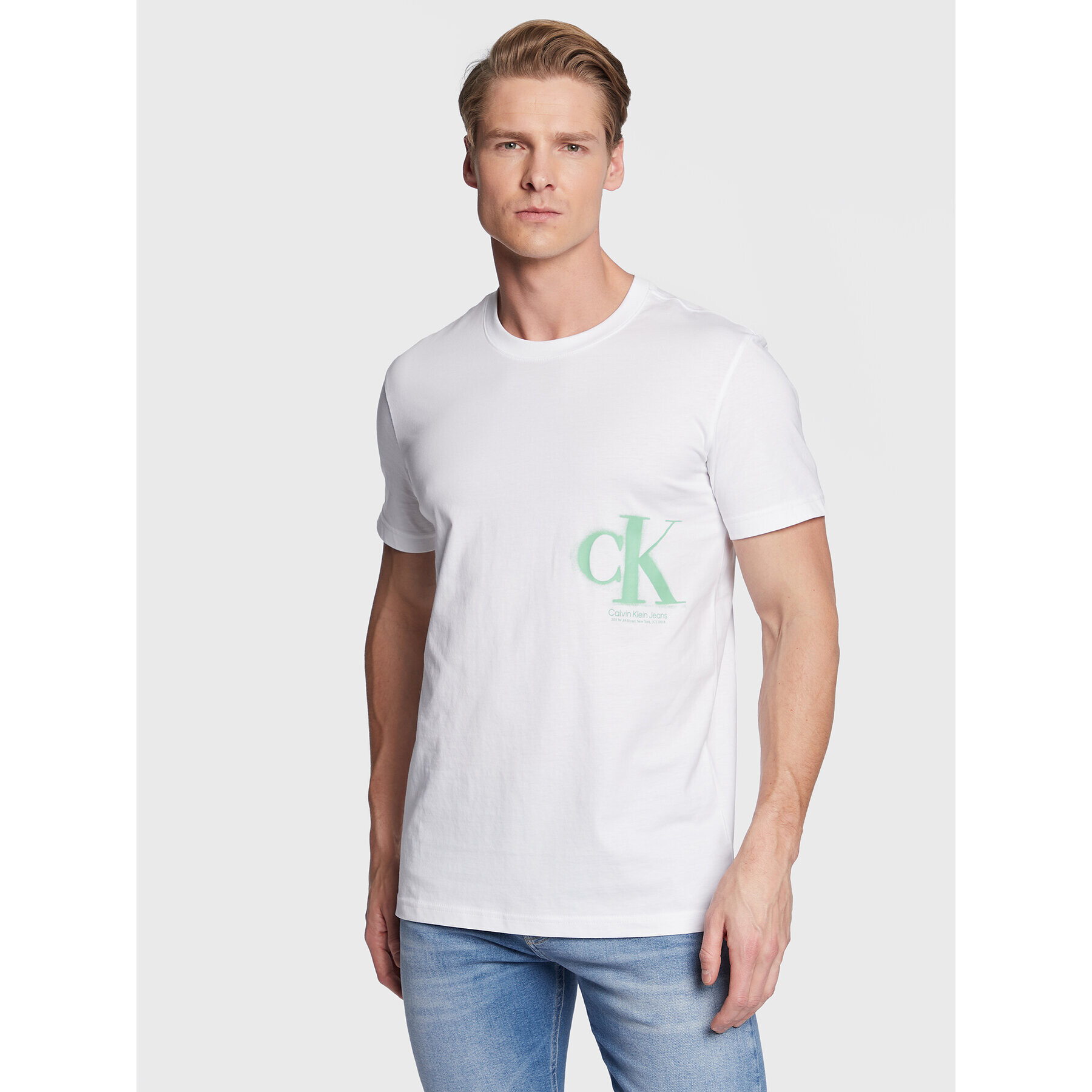 Calvin Klein Jeans Тишърт J30J322875 Бял Regular Fit - Pepit.bg
