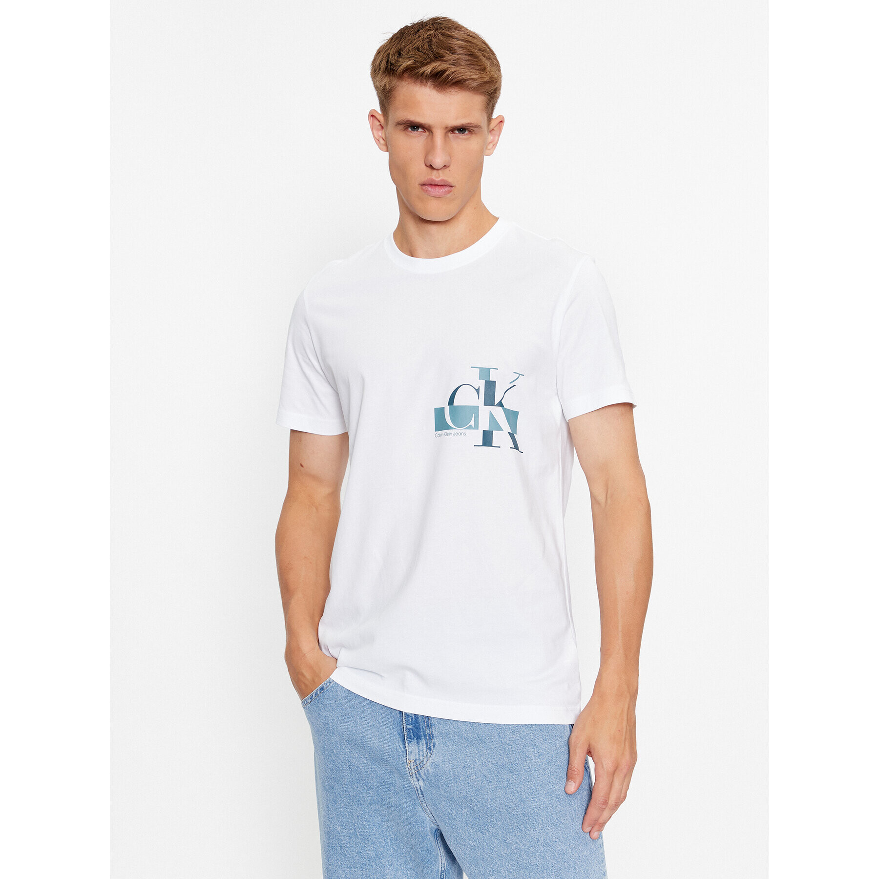 Calvin Klein Jeans Тишърт J30J324019 Бял Regular Fit - Pepit.bg