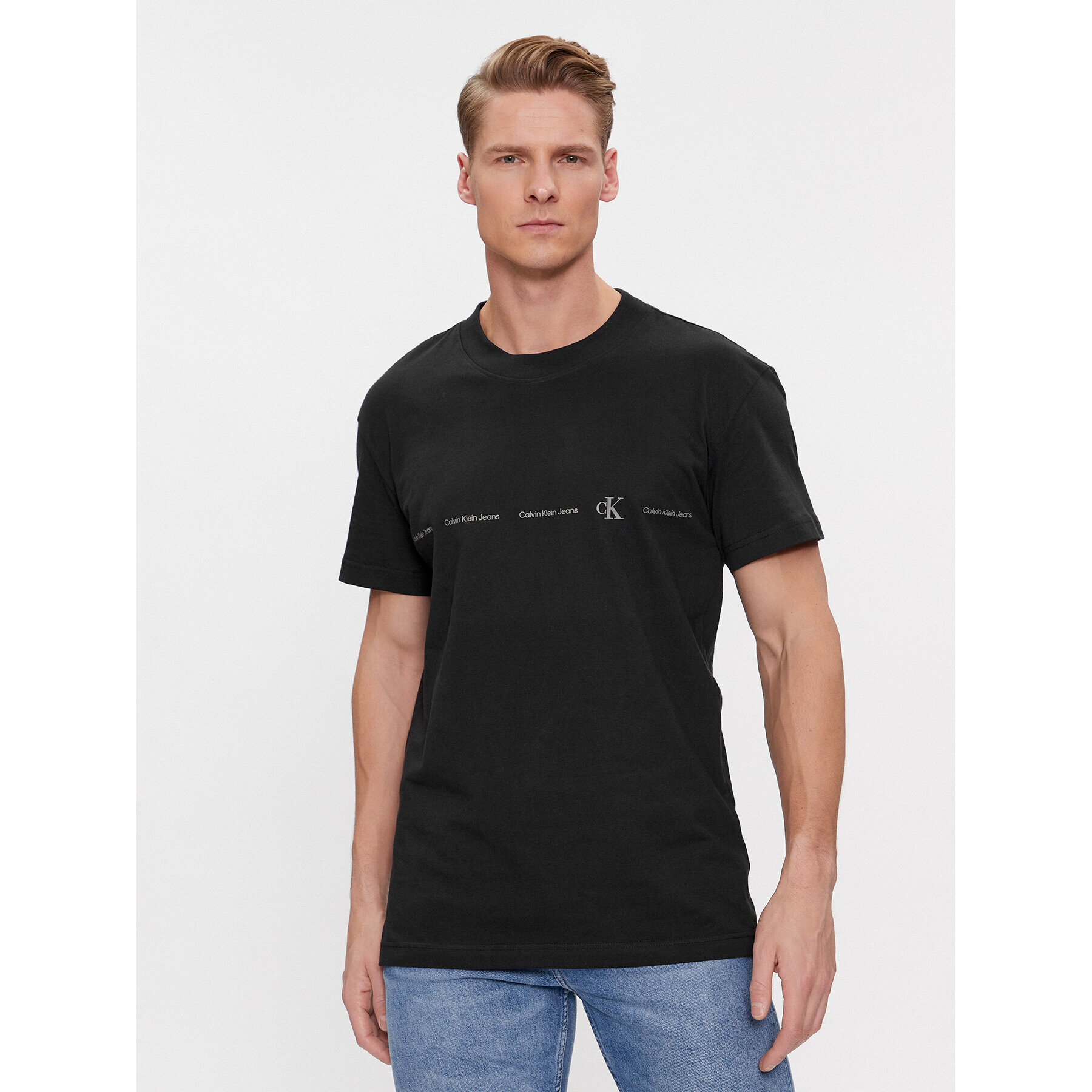 Calvin Klein Jeans Тишърт Logo Repeat J30J324668 Черен Regular Fit - Pepit.bg