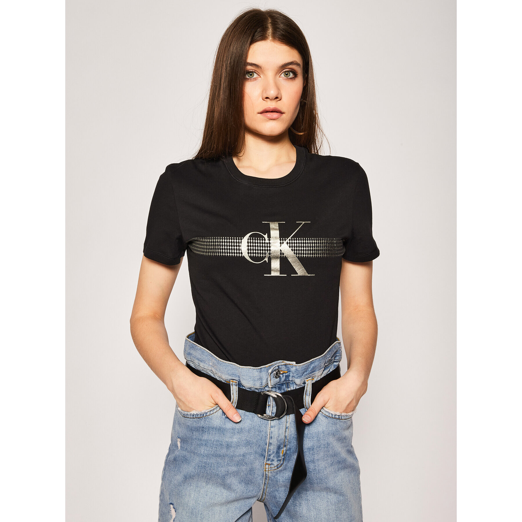 Calvin Klein Jeans Тишърт Metalic J20J213554 Черен Slim Fit - Pepit.bg