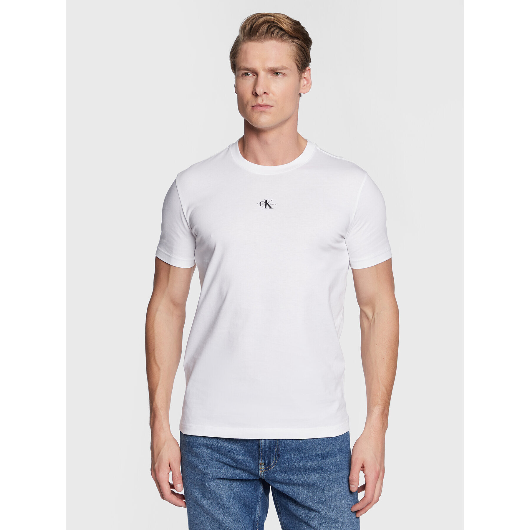 Calvin Klein Jeans Тишърт Monogram J30J322466 Бял Regular Fit - Pepit.bg