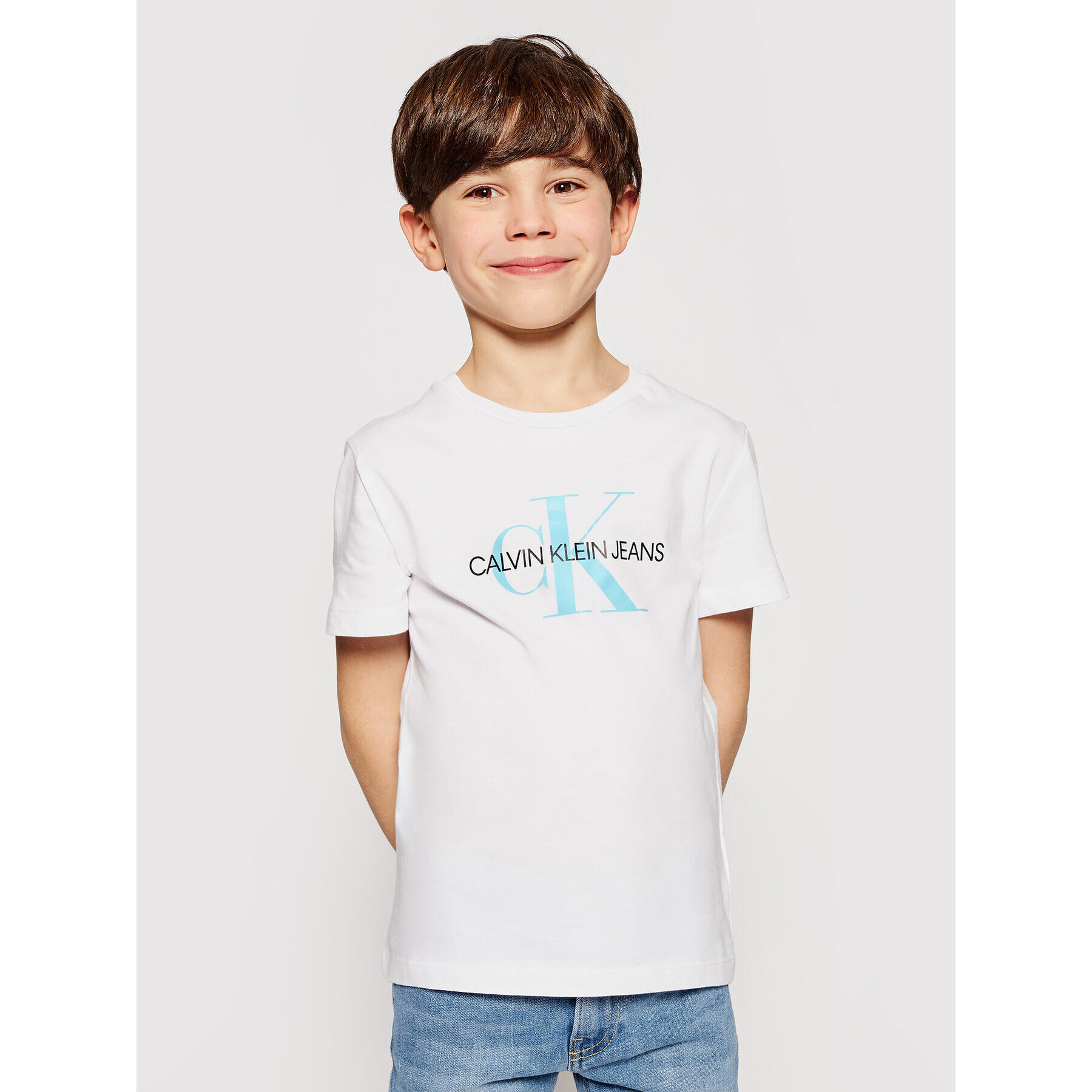 Calvin Klein Jeans Тишърт Monogram Logo IU0IU00068 Бял Regular Fit - Pepit.bg