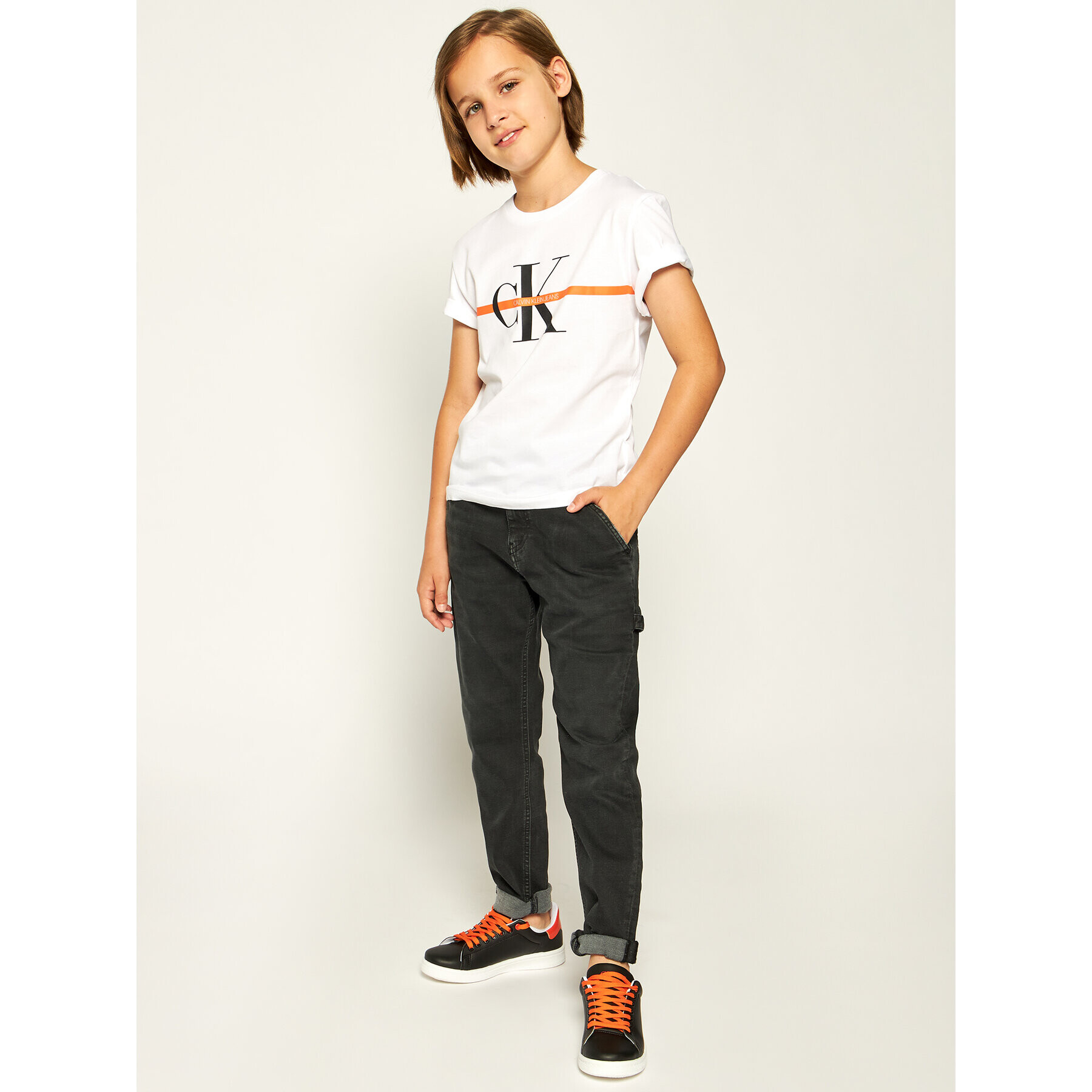 Calvin Klein Jeans Тишърт Monogram Stripe IB0IB00448 Бял Regular Fit - Pepit.bg