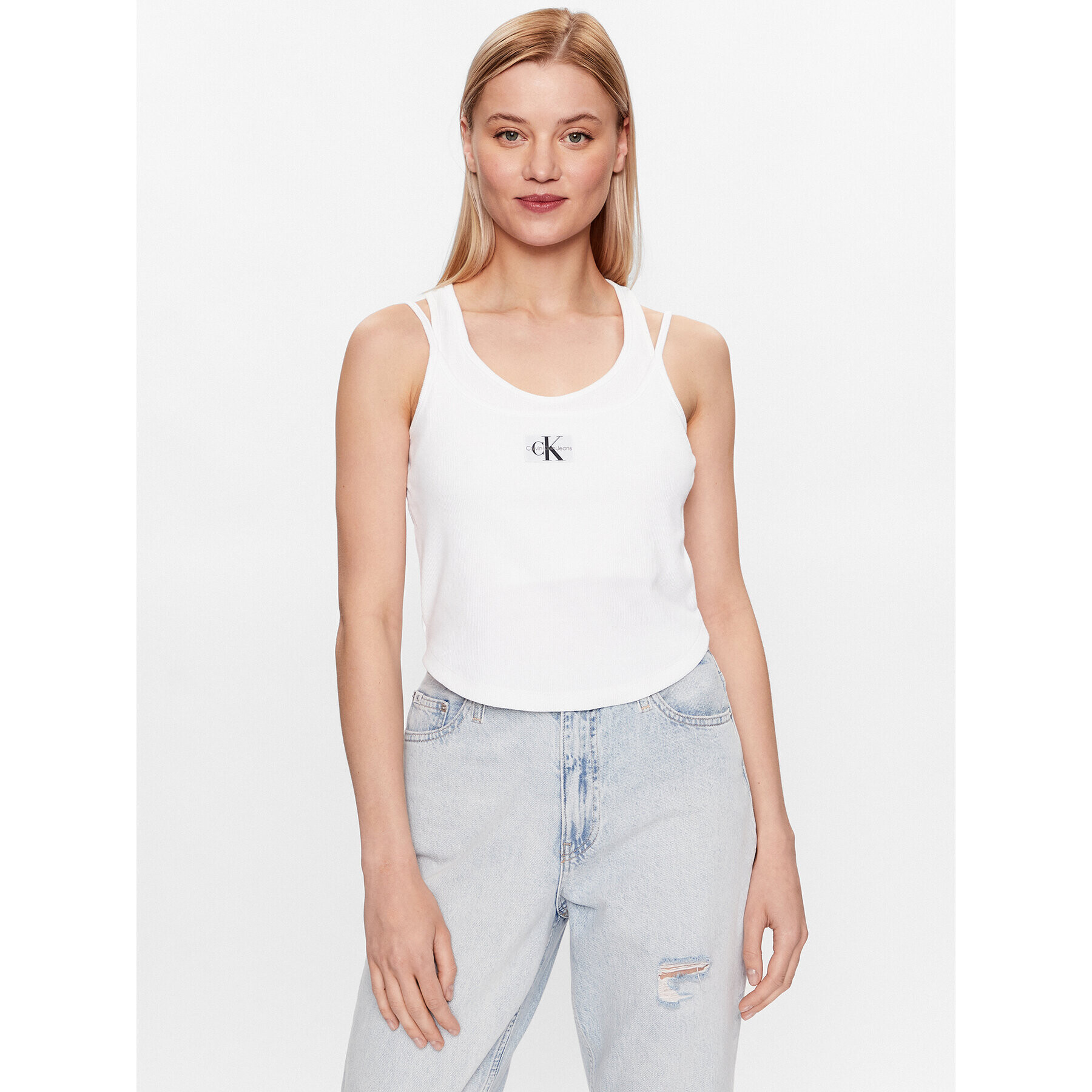 Calvin Klein Jeans топ J20J221430 Бял Regular Fit - Pepit.bg