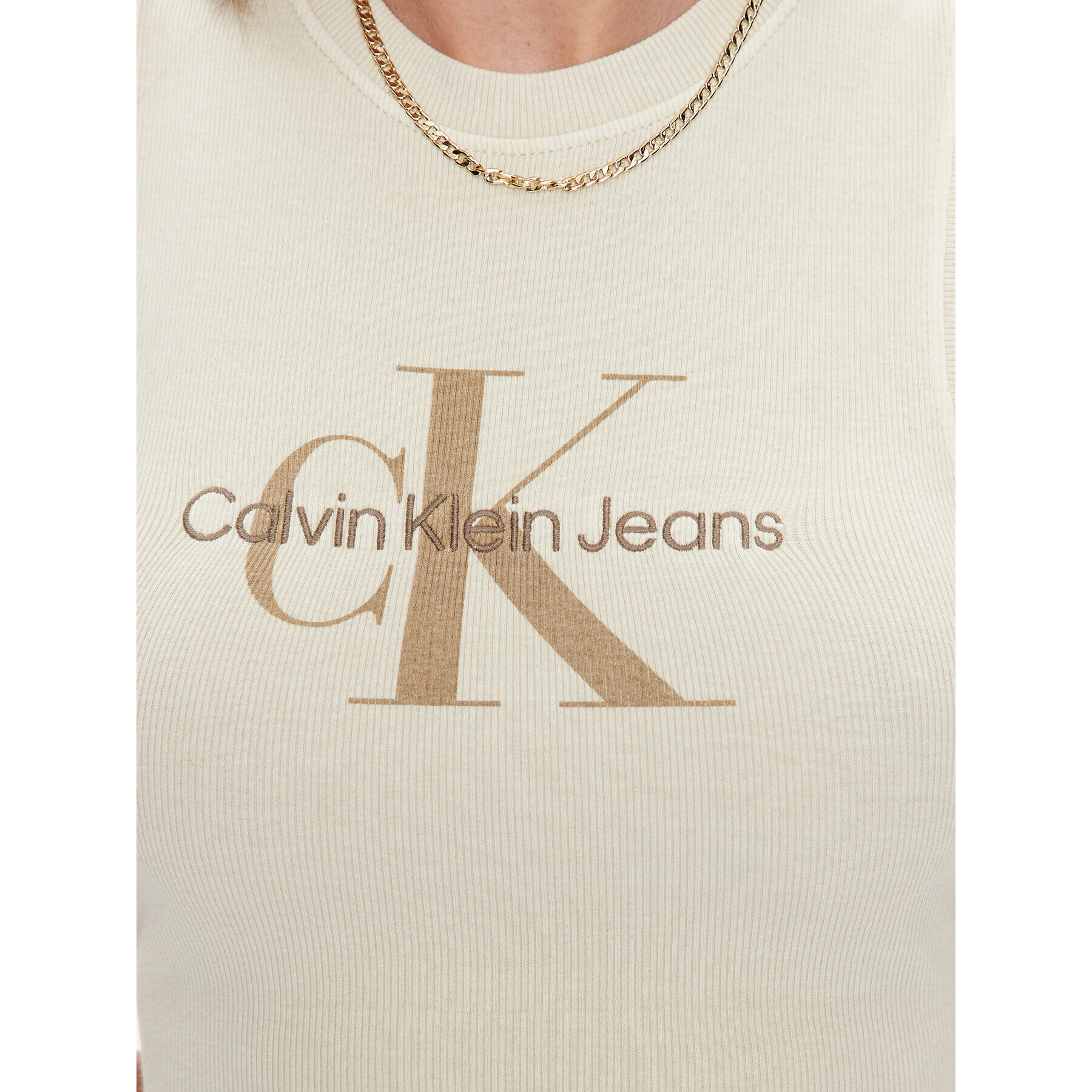 Calvin Klein Jeans топ J20J221564 Бежов Slim Fit - Pepit.bg