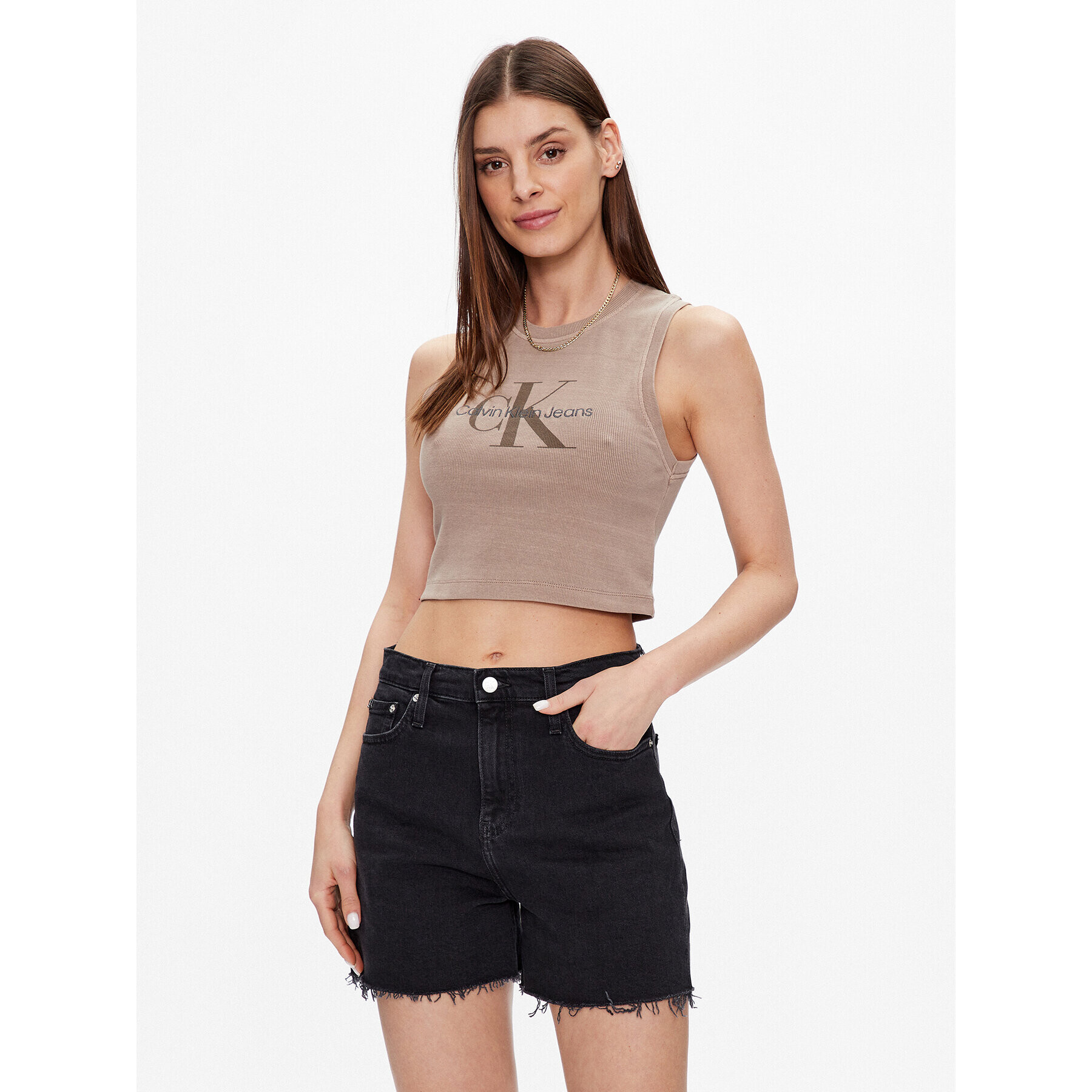 Calvin Klein Jeans топ J20J221564 Кафяв Cropped Fit - Pepit.bg