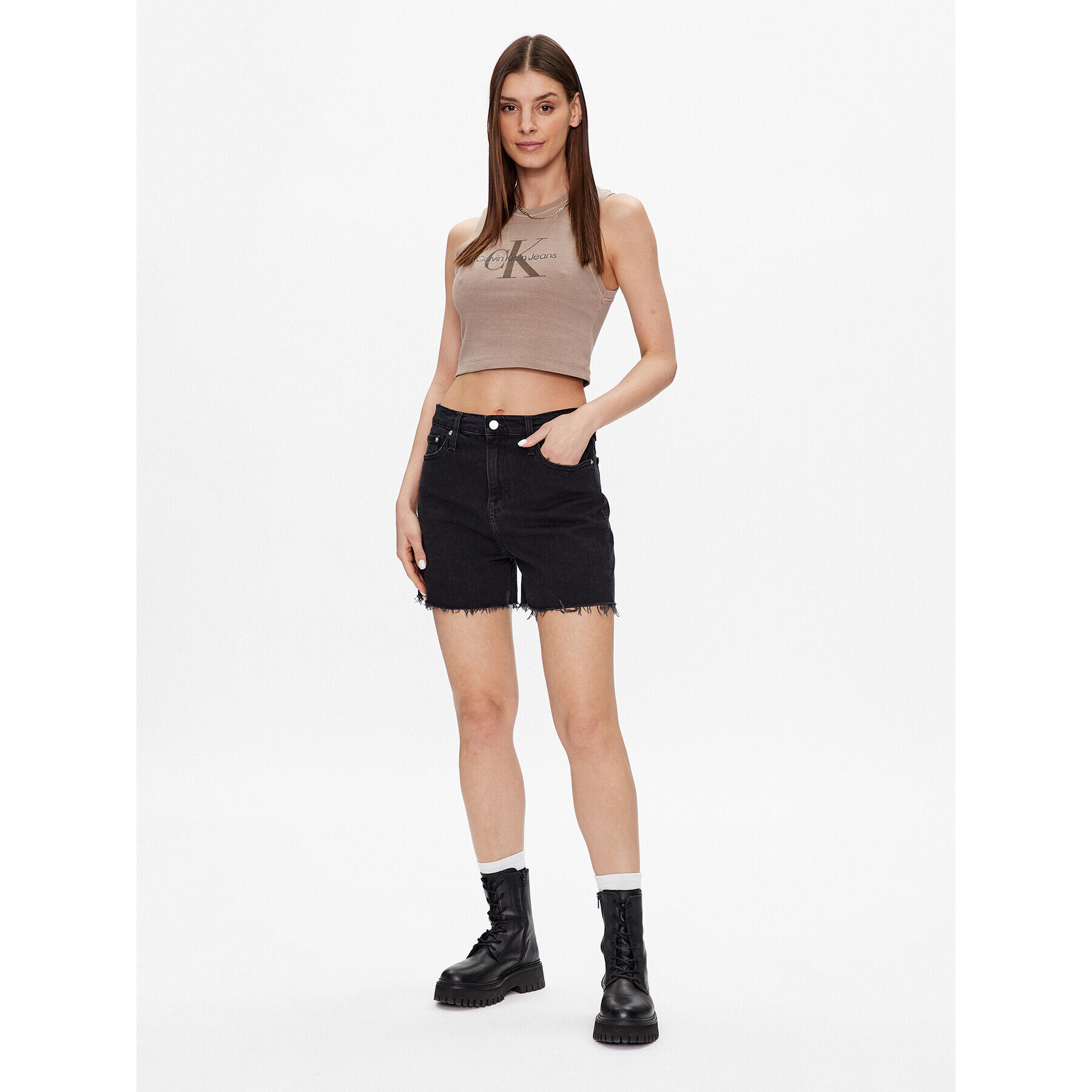 Calvin Klein Jeans топ J20J221564 Кафяв Cropped Fit - Pepit.bg