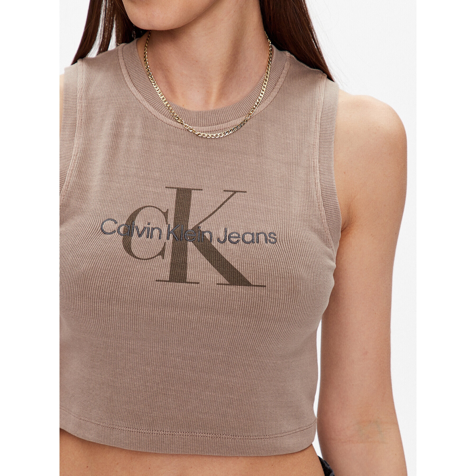 Calvin Klein Jeans топ J20J221564 Кафяв Cropped Fit - Pepit.bg