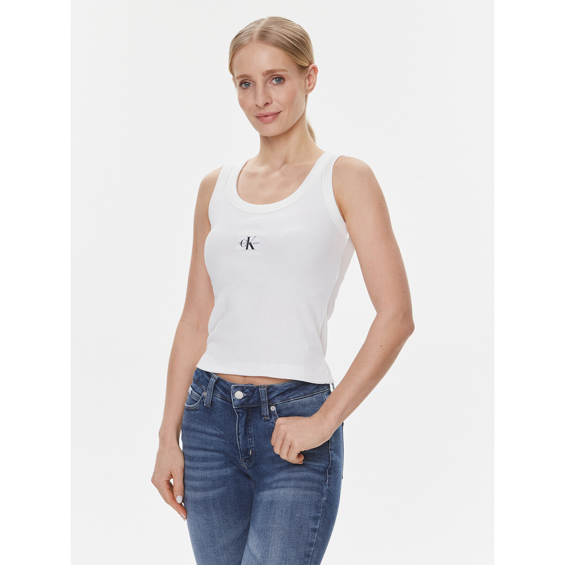 Calvin Klein Jeans топ J20J222566 Бял Slim Fit - Pepit.bg
