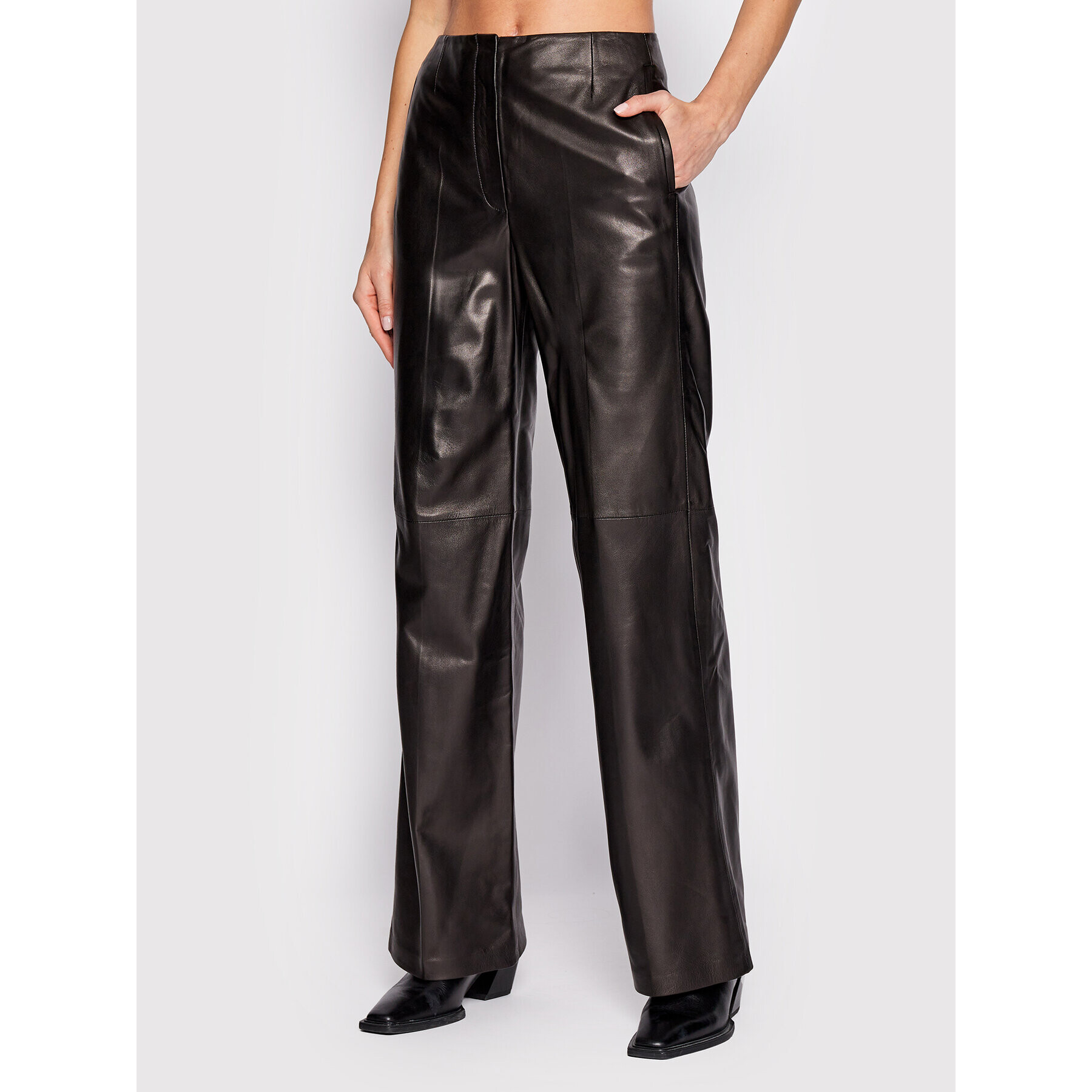 Calvin Klein Кожени панталони K20K204169 Черен Regular Fit - Pepit.bg