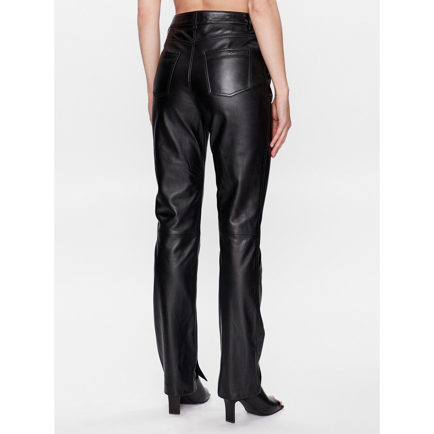 Calvin Klein Кожени панталони K20K205487 Черен Regular Fit - Pepit.bg