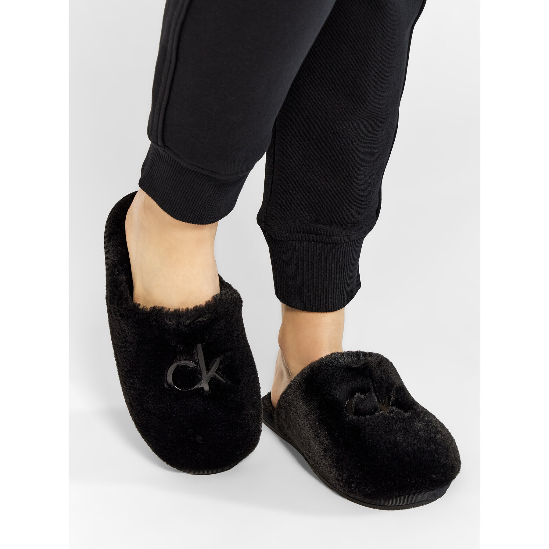 Calvin Klein Пантофи Slipper Mule Fur HW0HW00636 Черен - Pepit.bg