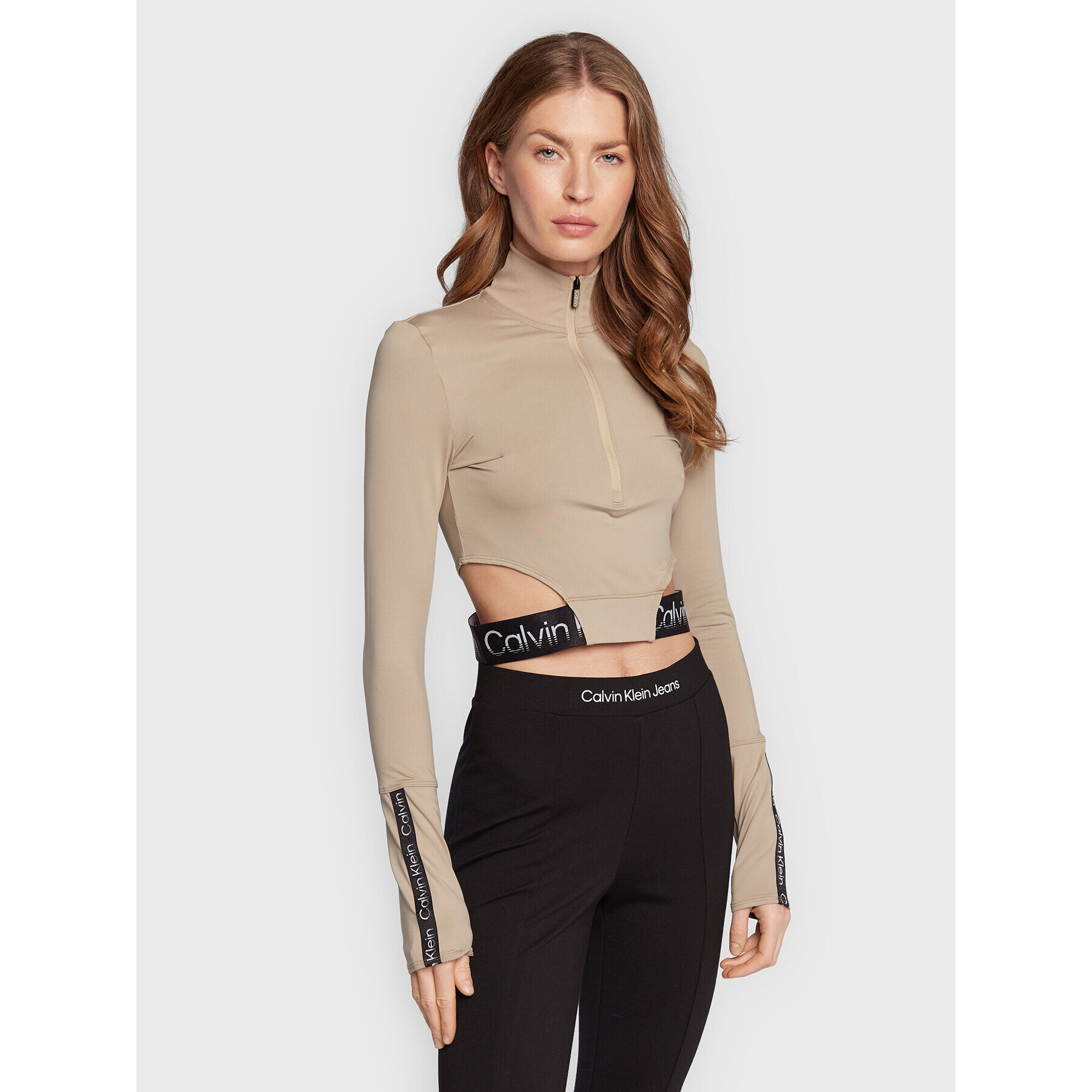 Calvin Klein Performance Блуза 00GWF2K200 Бежов Slim Fit - Pepit.bg