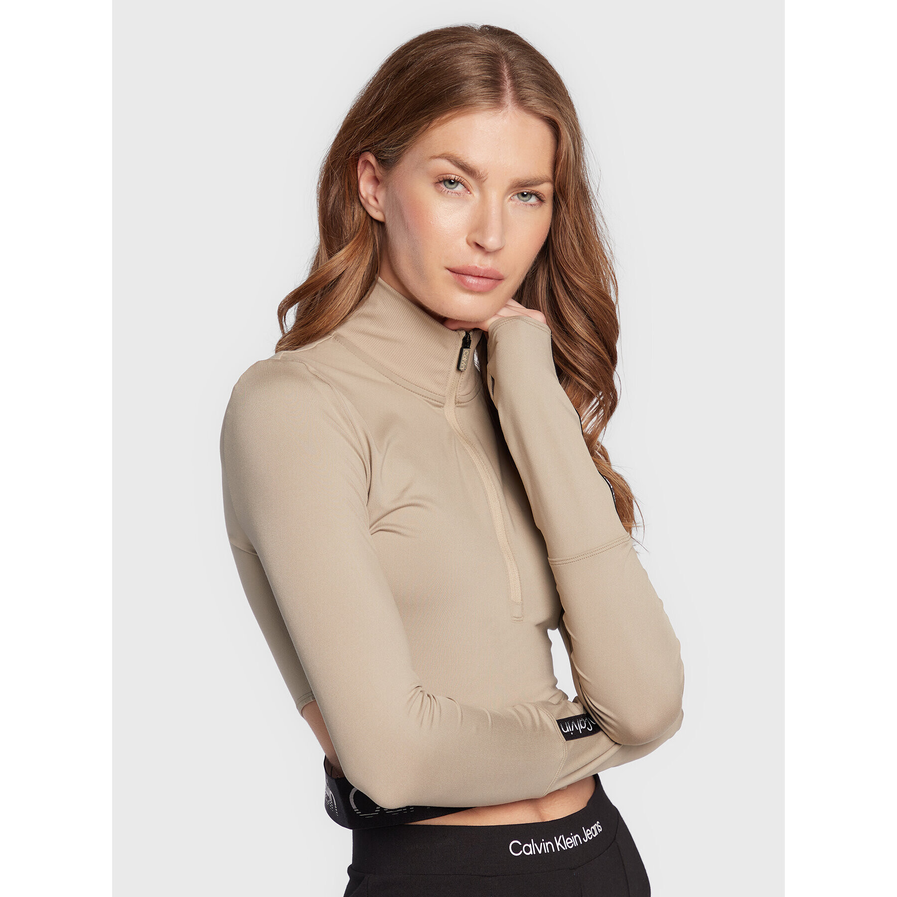 Calvin Klein Performance Блуза 00GWF2K200 Бежов Slim Fit - Pepit.bg