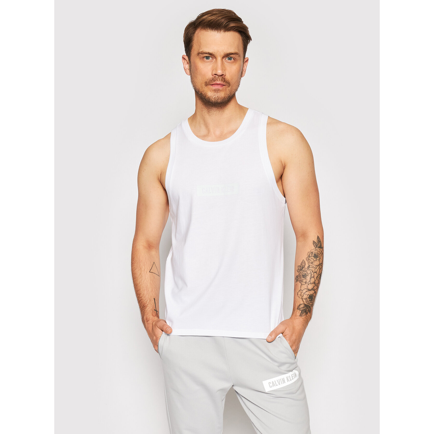 Calvin Klein Performance Мъжки топ Logo Gym 00GMT1K108 Бял Regular Fit - Pepit.bg