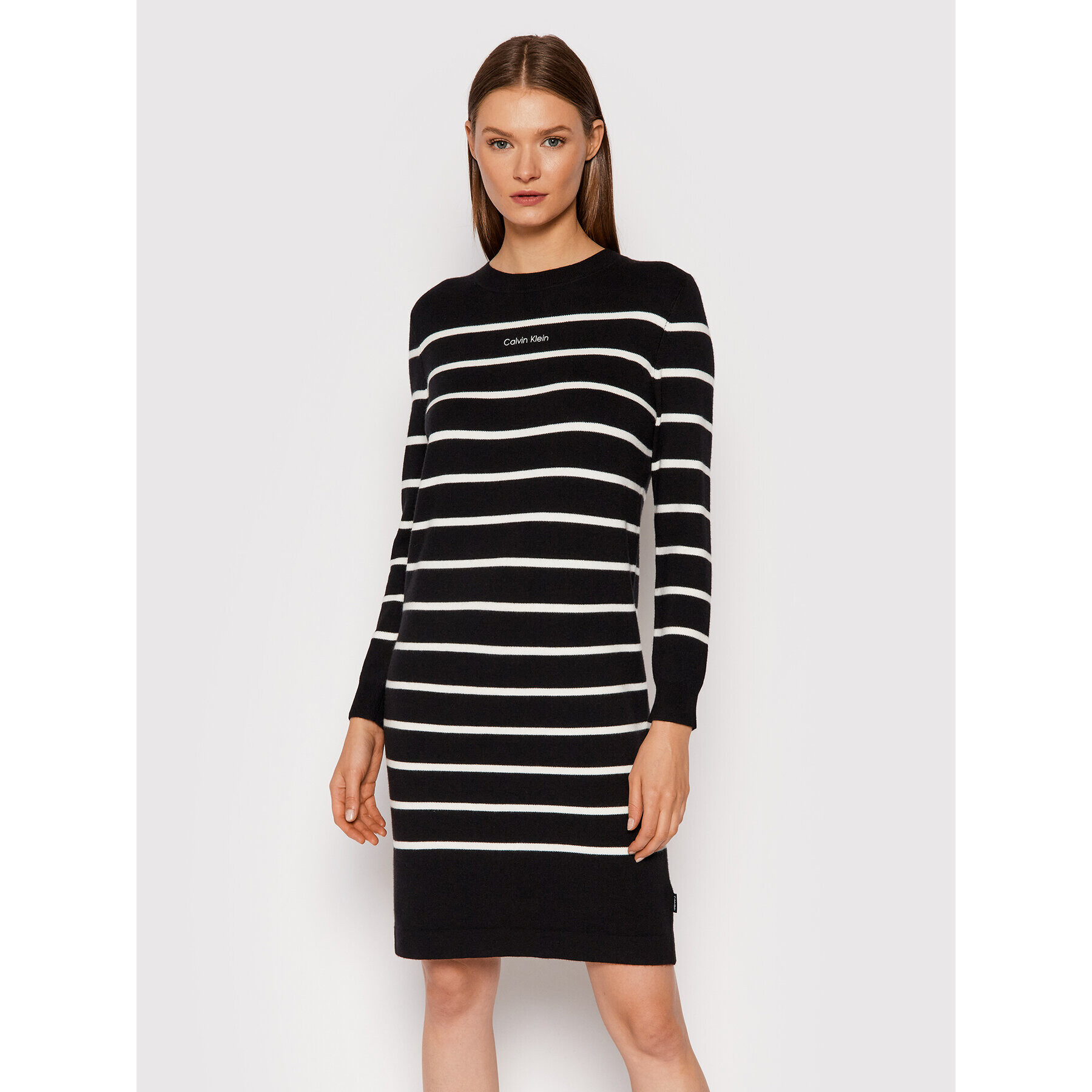 Calvin Klein Плетена рокля Stripe Logo K20K203060 Черен Regular Fit - Pepit.bg