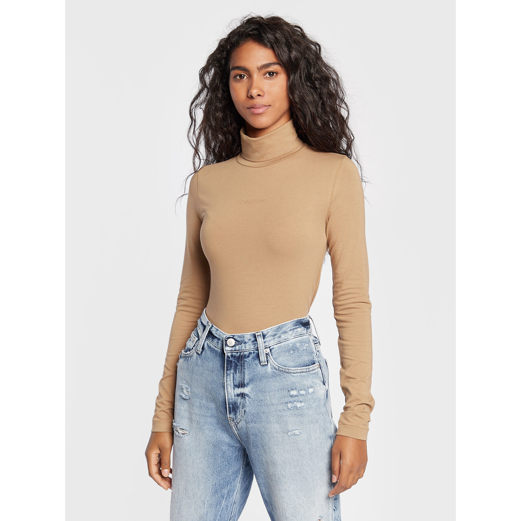 Calvin Klein Поло K20K204841 Бежов Slim Fit - Pepit.bg