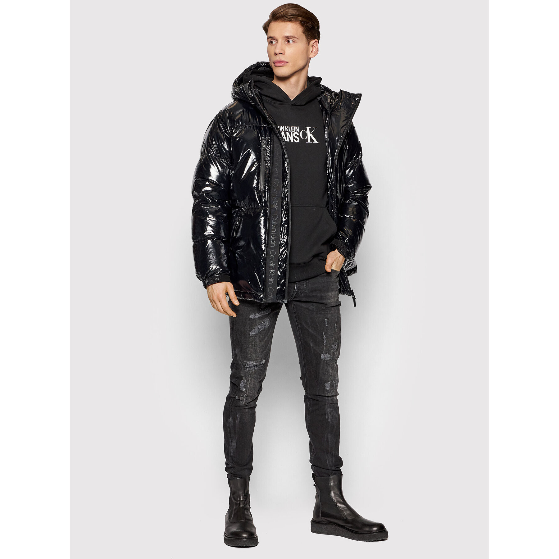 Calvin Klein Пухено яке K10K108228 Черен Regular Fit - Pepit.bg