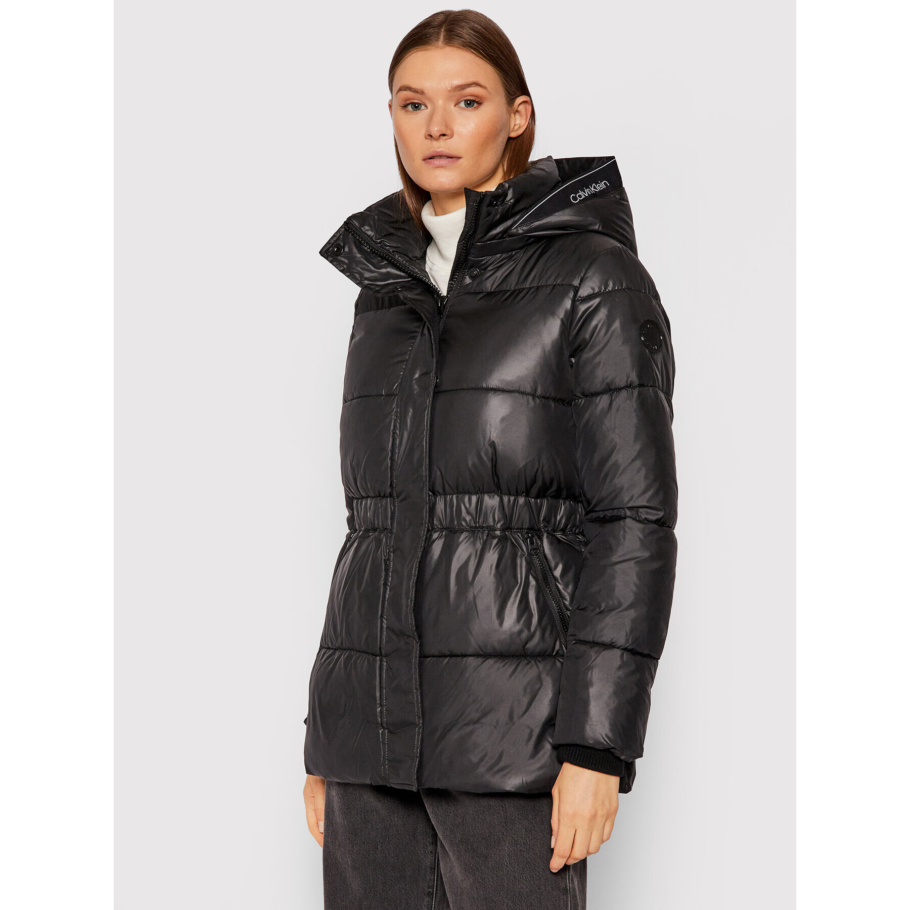 Calvin Klein Пухено яке Waisted K20K203128 Черен Regular Fit - Pepit.bg