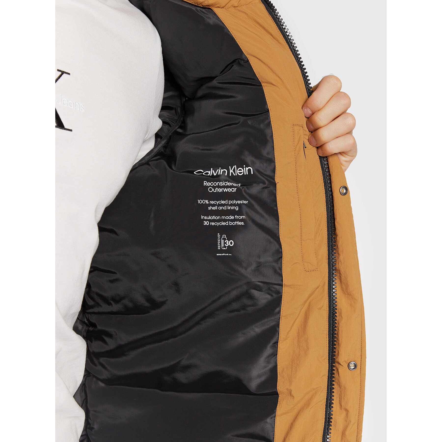 Calvin Klein Пухено яке Crinkle K10K110335 Кафяв Regular Fit - Pepit.bg