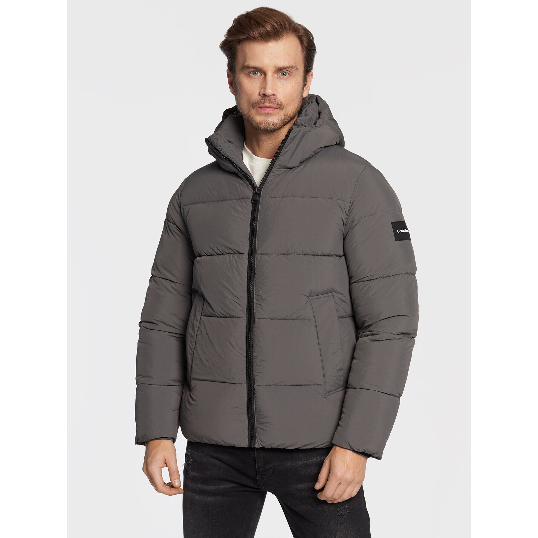 Calvin Klein Пухено яке K10K110336 Сив Regular Fit - Pepit.bg