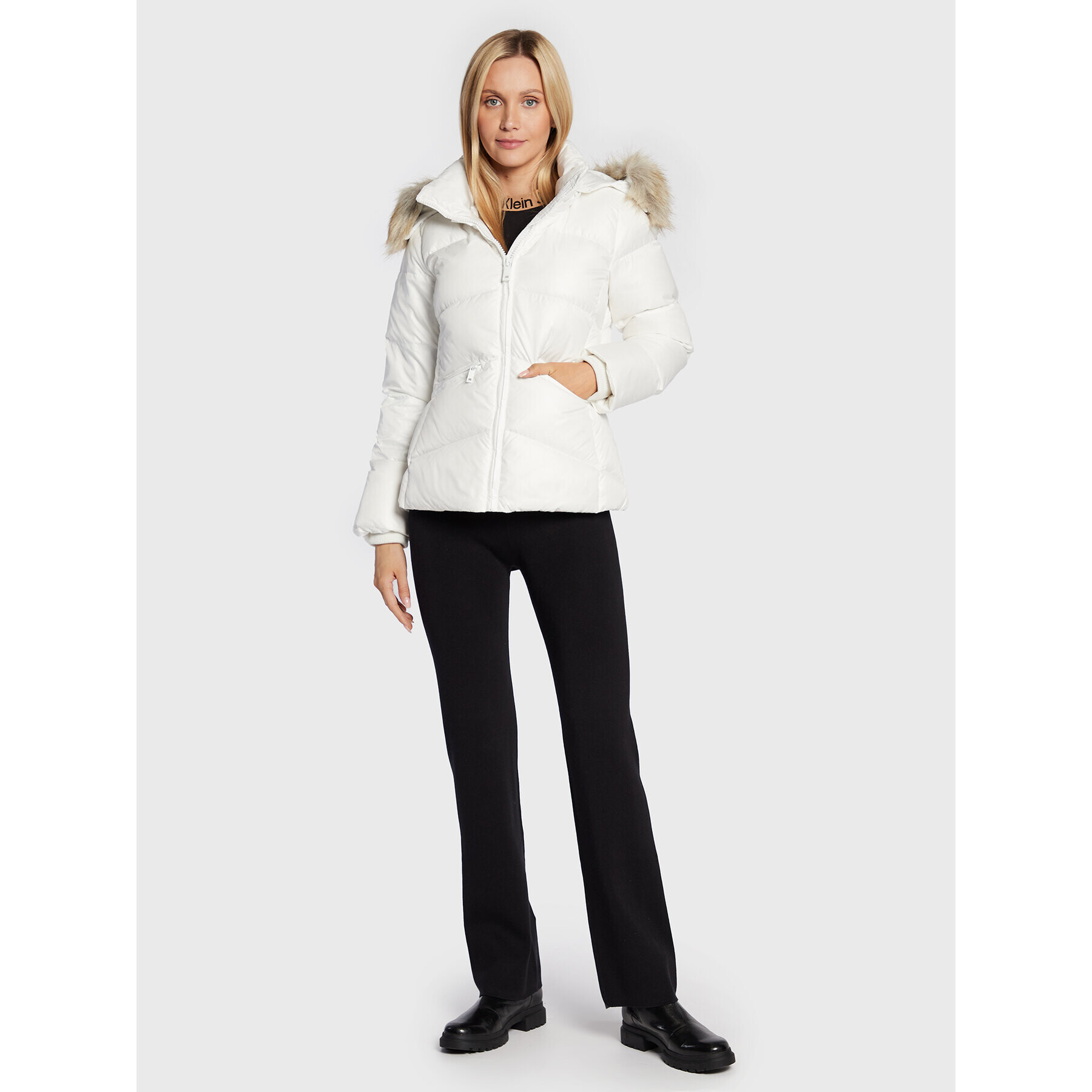 Calvin Klein Пухено яке K20K204952 Екрю Regular Fit - Pepit.bg