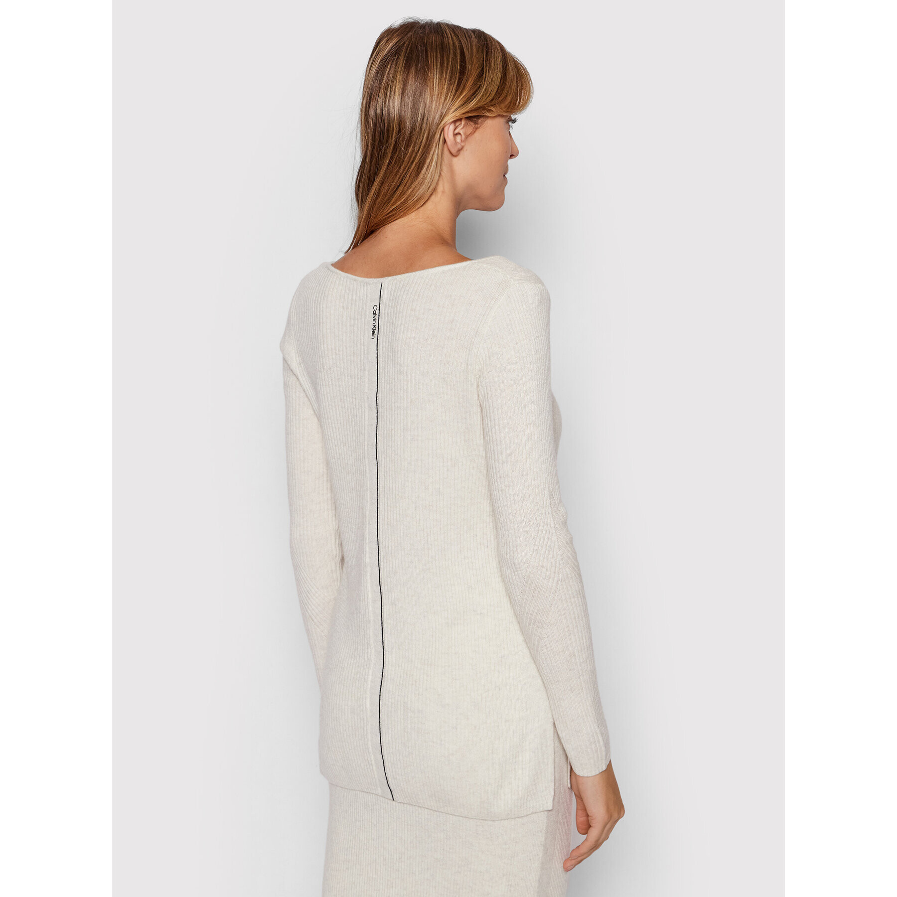 Calvin Klein Пуловер Essential Rib Scoop K20K203477 Бежов Regular Fit - Pepit.bg
