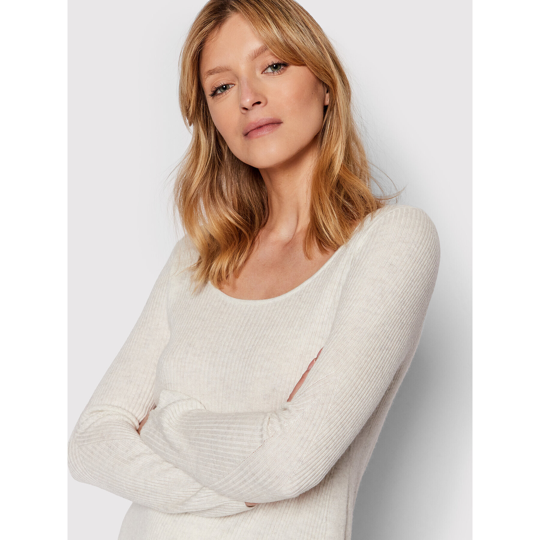 Calvin Klein Пуловер Essential Rib Scoop K20K203477 Бежов Regular Fit - Pepit.bg