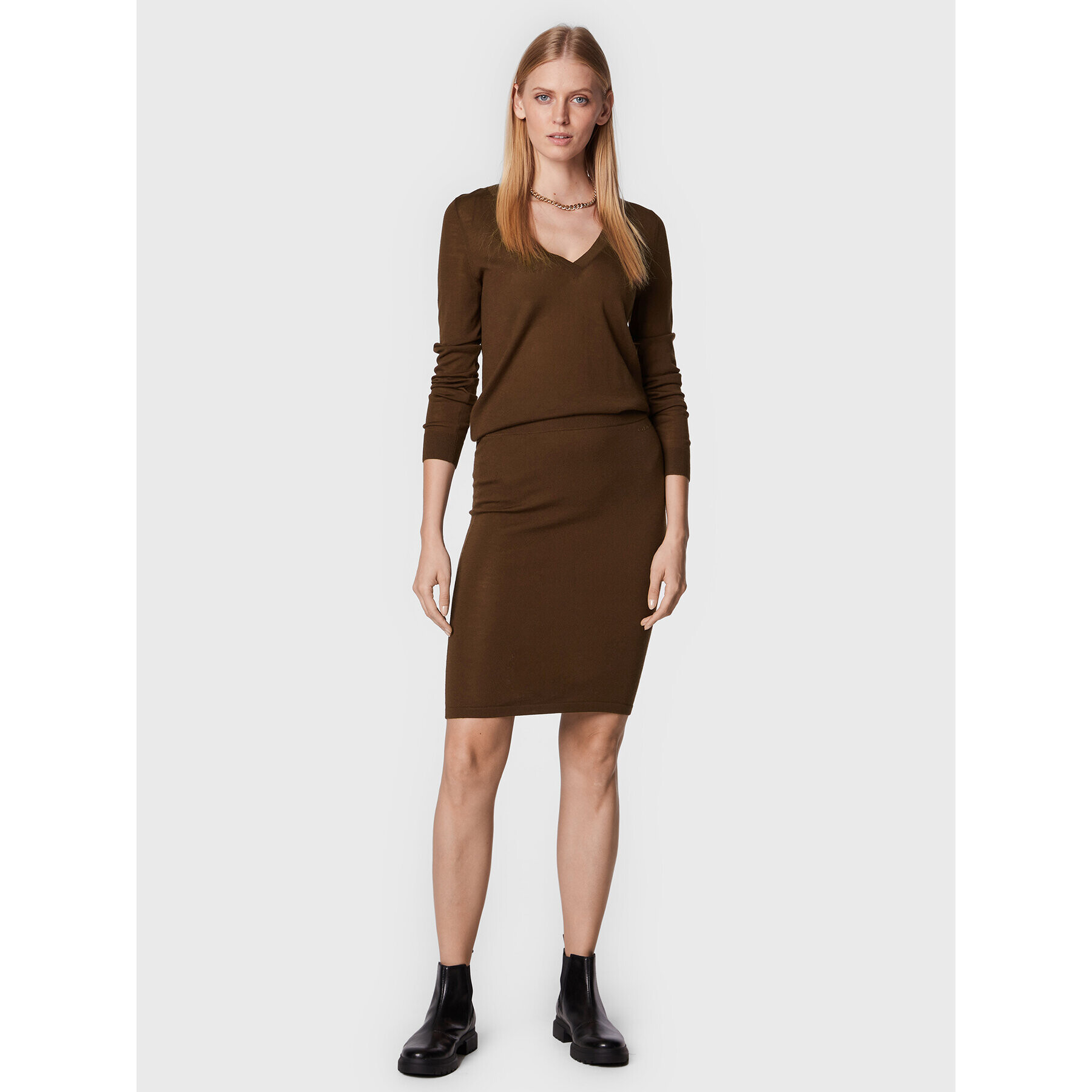 Calvin Klein Пуловер Extra Fine K20K204905 Кафяв Regular Fit - Pepit.bg