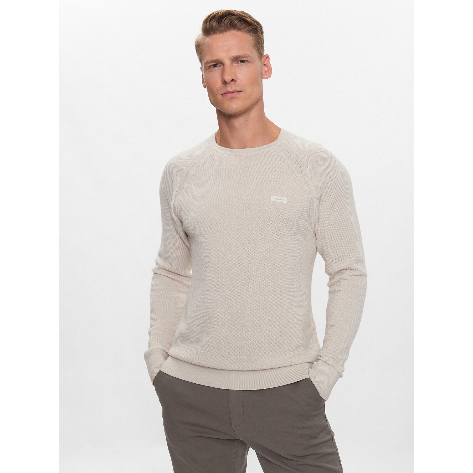 Calvin Klein Пуловер K10K111477 Бежов Regular Fit - Pepit.bg
