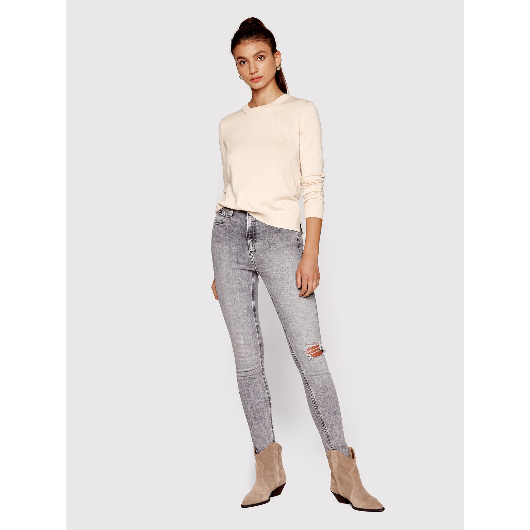 Calvin Klein Пуловер Silk Essential K20K203695 Бежов Regular Fit - Pepit.bg