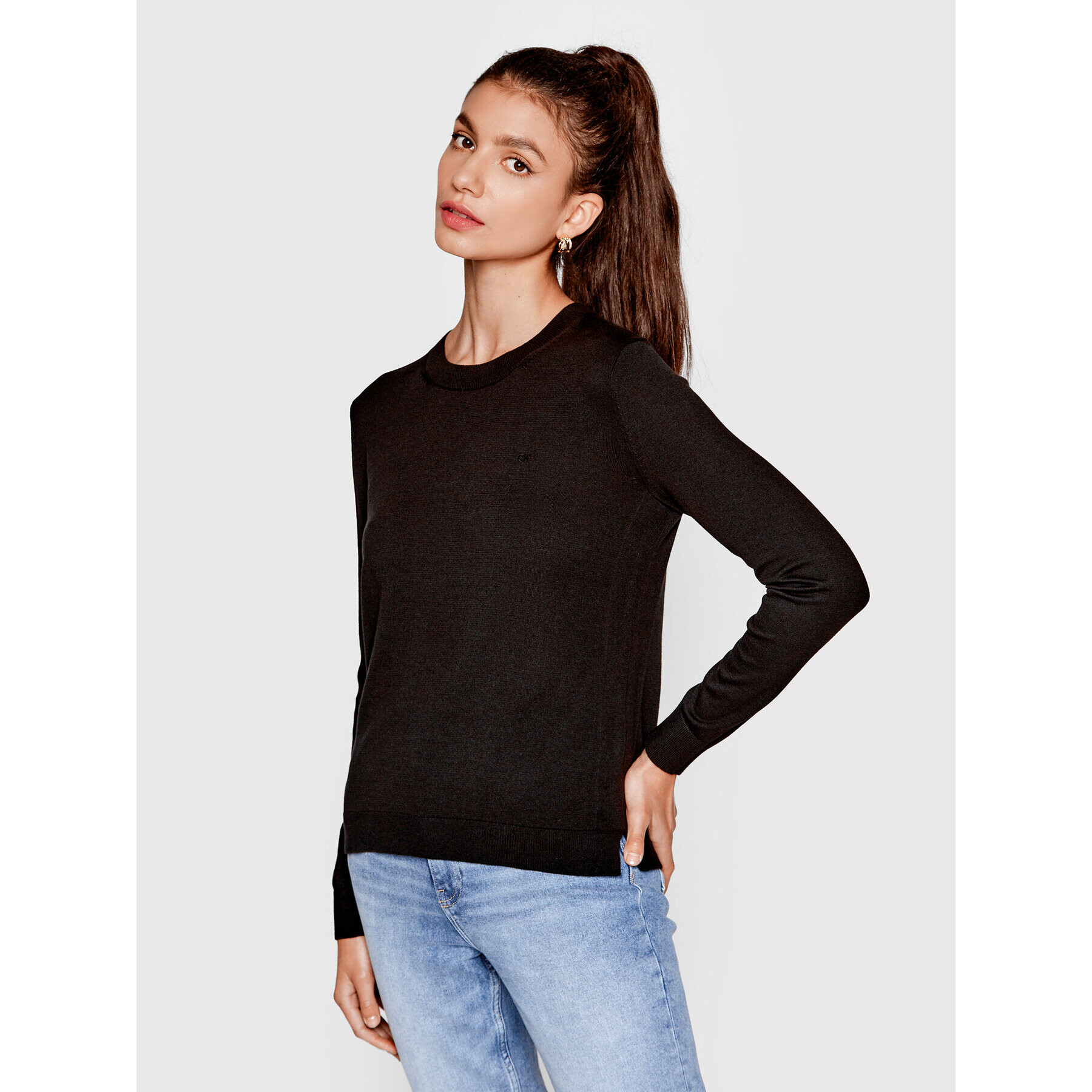 Calvin Klein Пуловер Silk Essential K20K203695 Черен Regular Fit - Pepit.bg