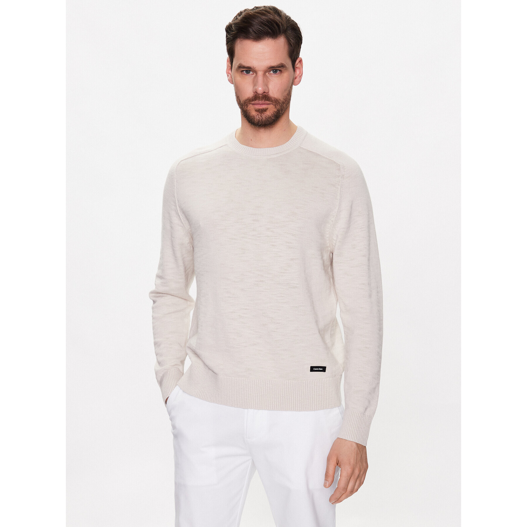 Calvin Klein Пуловер Slub Texture Sweater K10K111449 Бежов Regular Fit - Pepit.bg