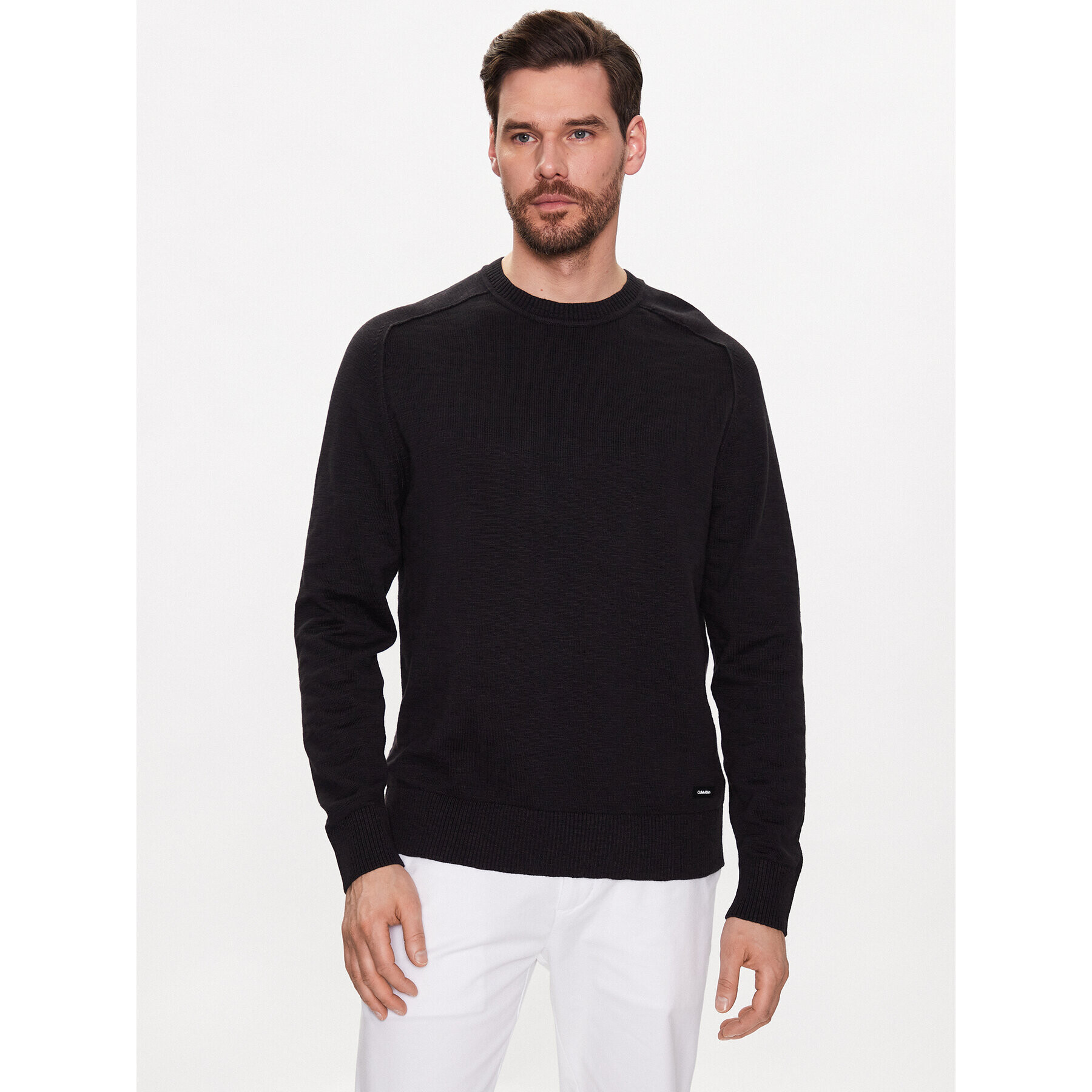 Calvin Klein Пуловер Slub Texture Sweater K10K111449 Черен Regular Fit - Pepit.bg