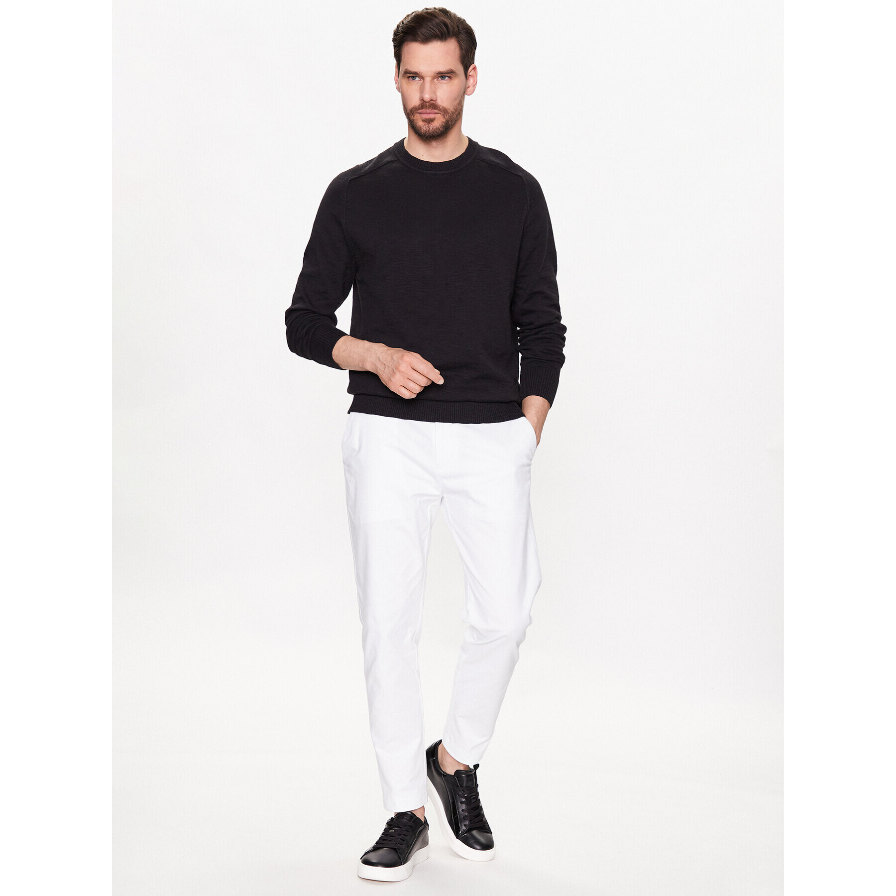 Calvin Klein Пуловер Slub Texture Sweater K10K111449 Черен Regular Fit - Pepit.bg